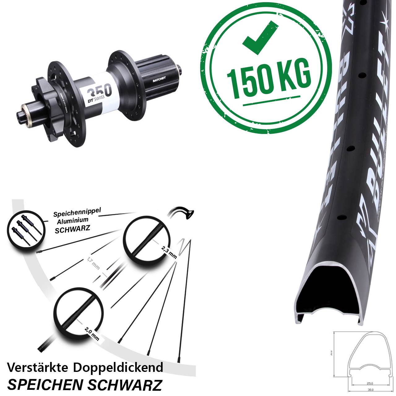 KX Bullet OS DT Swiss 350 Ratchet 36 28-29 Zoll Disc Laufrad für Schnellspanner 8-11 fach