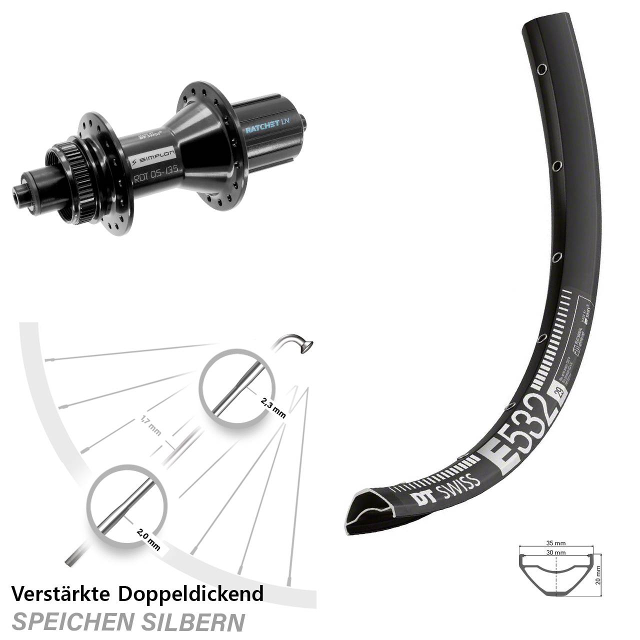 Centerlock Hinterrad 29 Zoll DT Swiss E532-370 Hybrid 8-11 fach HG QR