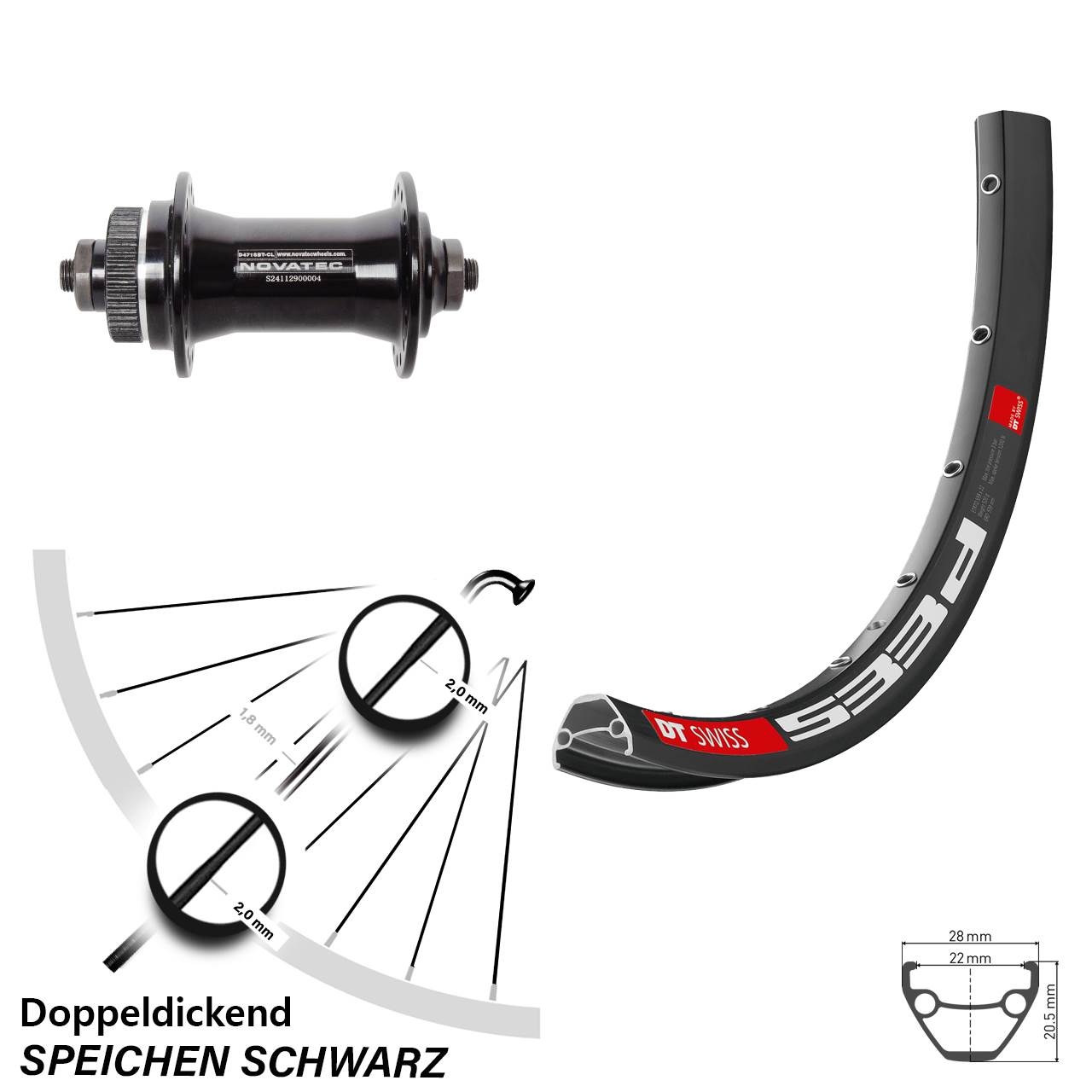 Vorderrad Centerlock für Schnellspanner 28-29 Zoll DT Swiss 533d Novatec D471