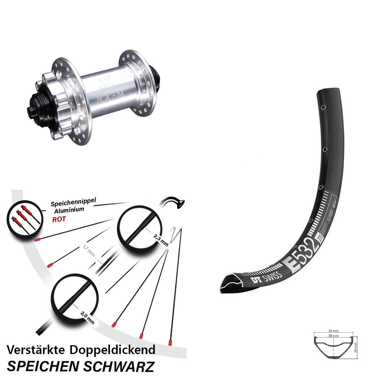 Disc Vorderrad für Schnellspanner 27,5 Zoll DT Swiss E 532 KX-M