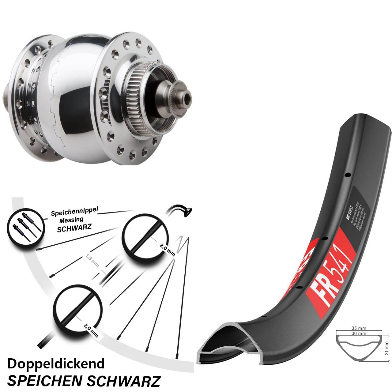 Disc Laufrad mit Nabendynamo QR 27,5 Zoll DT Swiss FR541 SON 28