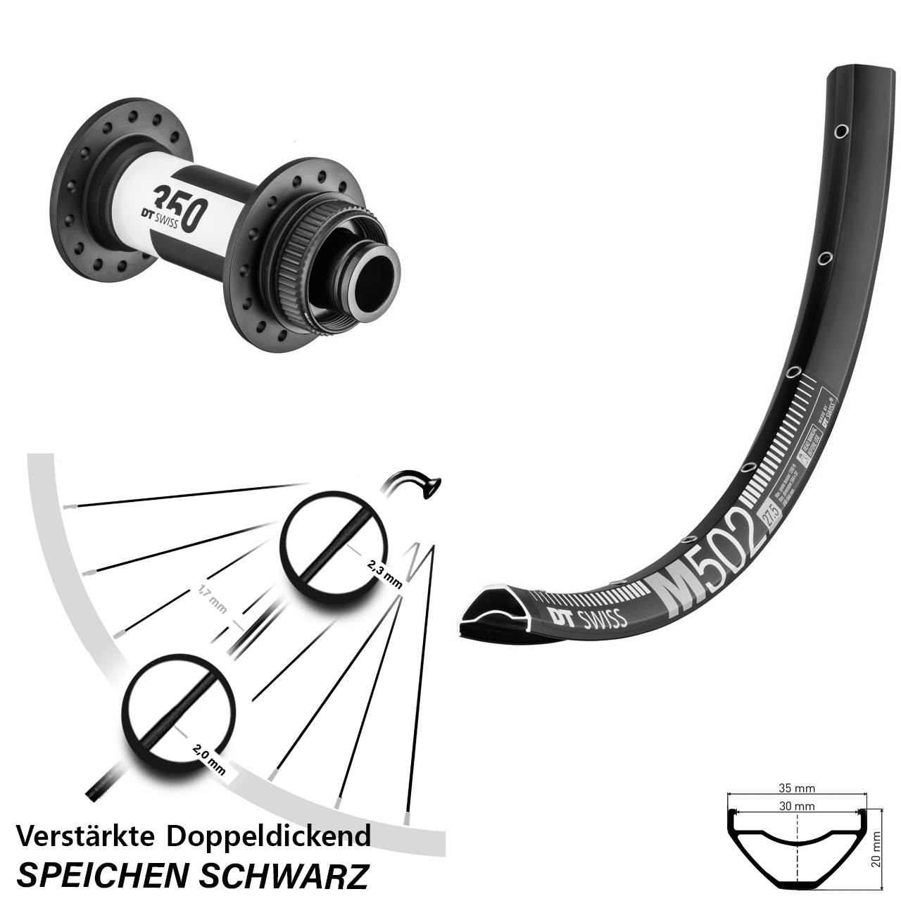 Disc Vorderrad 27,5 Zoll DT Swiss M502-350 15x110 Boost