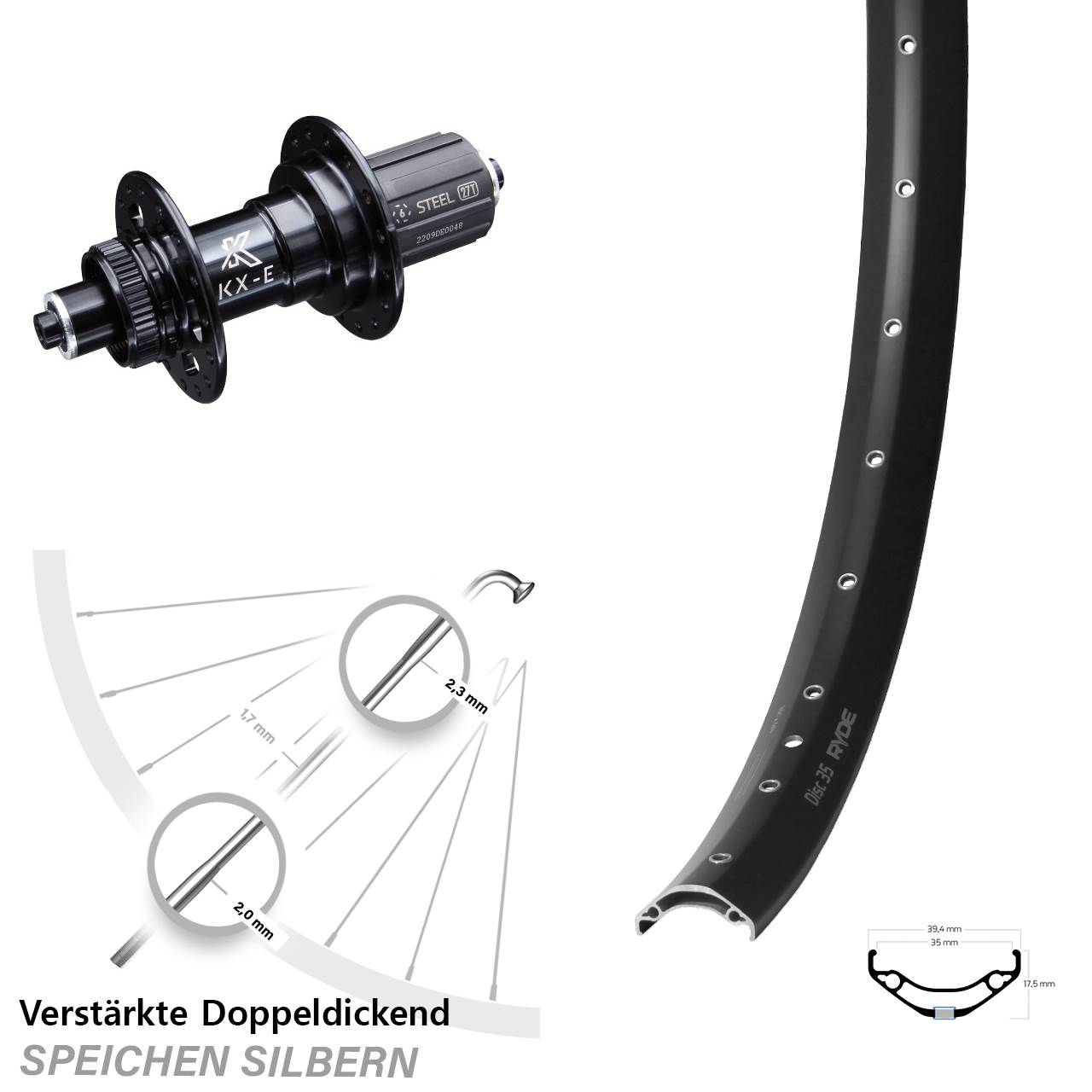 Hinterrad Centerlock für Schnellspanner 29 Zoll Ryde Disc 35 KX-E 8-12 fach