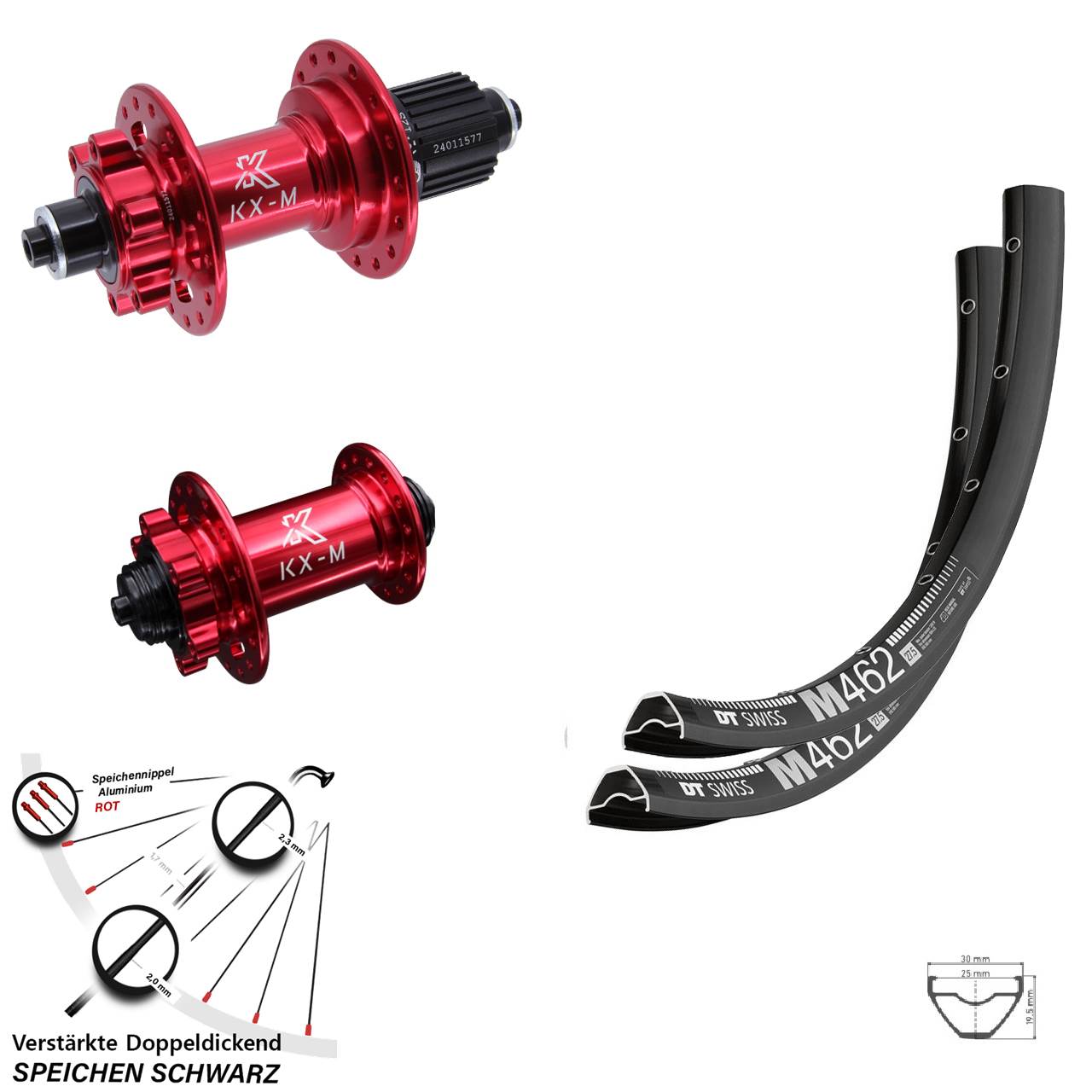 DT Swiss M462 KX-M rot 27,5 Zoll 6-Loch Laufradsatz QR Shimano Micro Spline