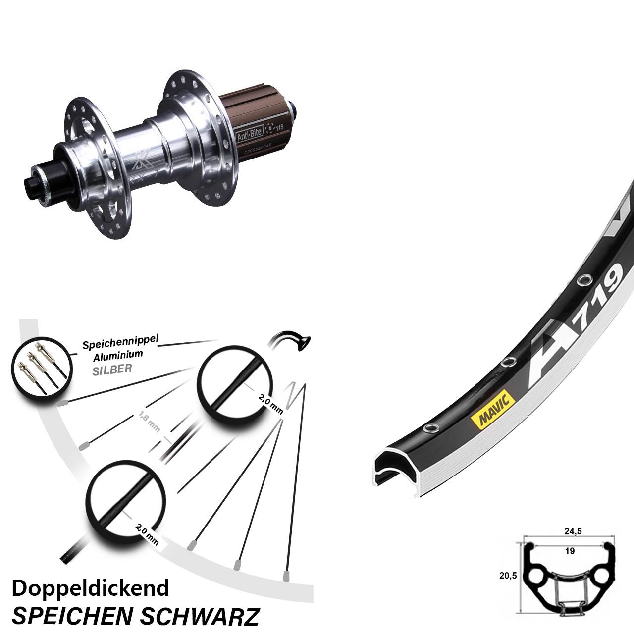 Laufrad hinten 28 Zoll Mavic A 719 KX-T 8-12 fach QR