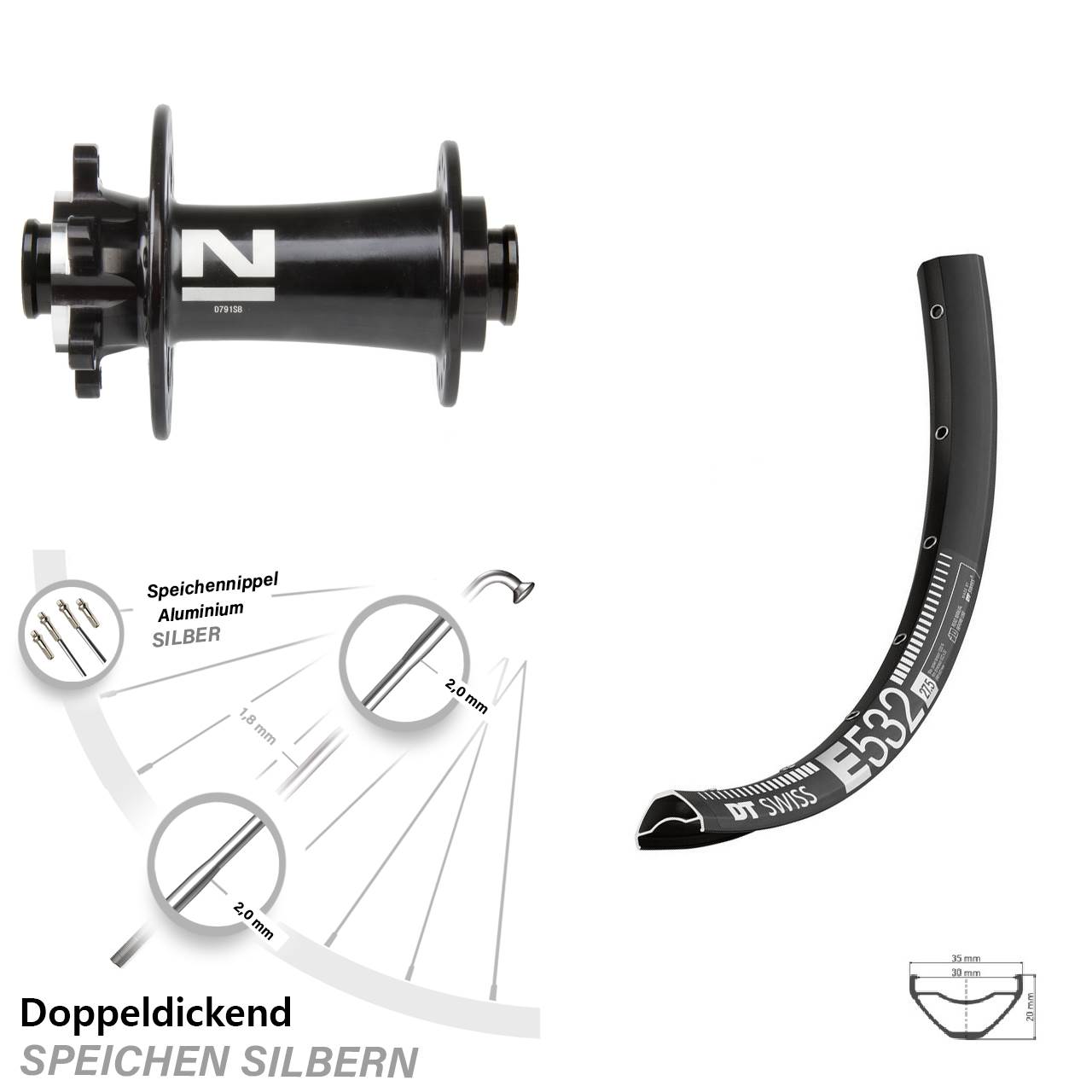 27,5 Zoll Vorderrad 6-Loch DT Swiss E 532 Novatec D791 Nabe 15x100 mm