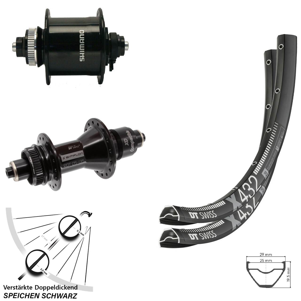 Disc Laufrad-Satz 29 Zoll DT Swiss X432 370 Shimano DH-UR700-3D XD für Schnellspanner