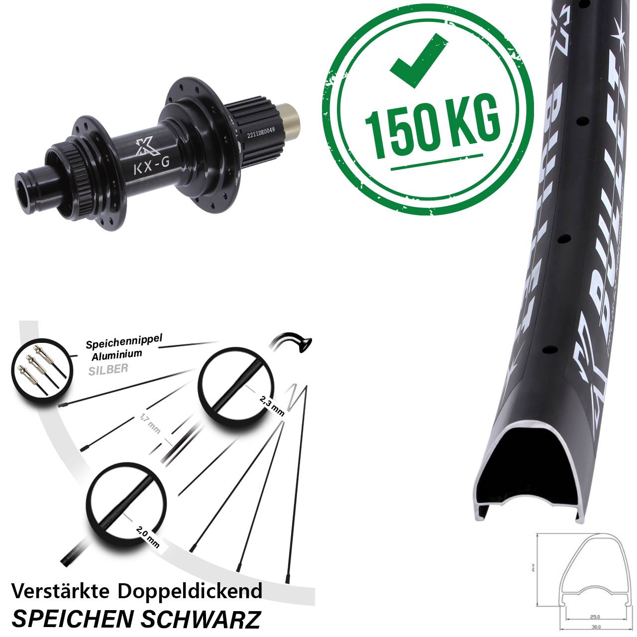 KX-G Bullet OS Steckachse 28-29 Zoll Disc Laufrad 12x142 Micro Spline