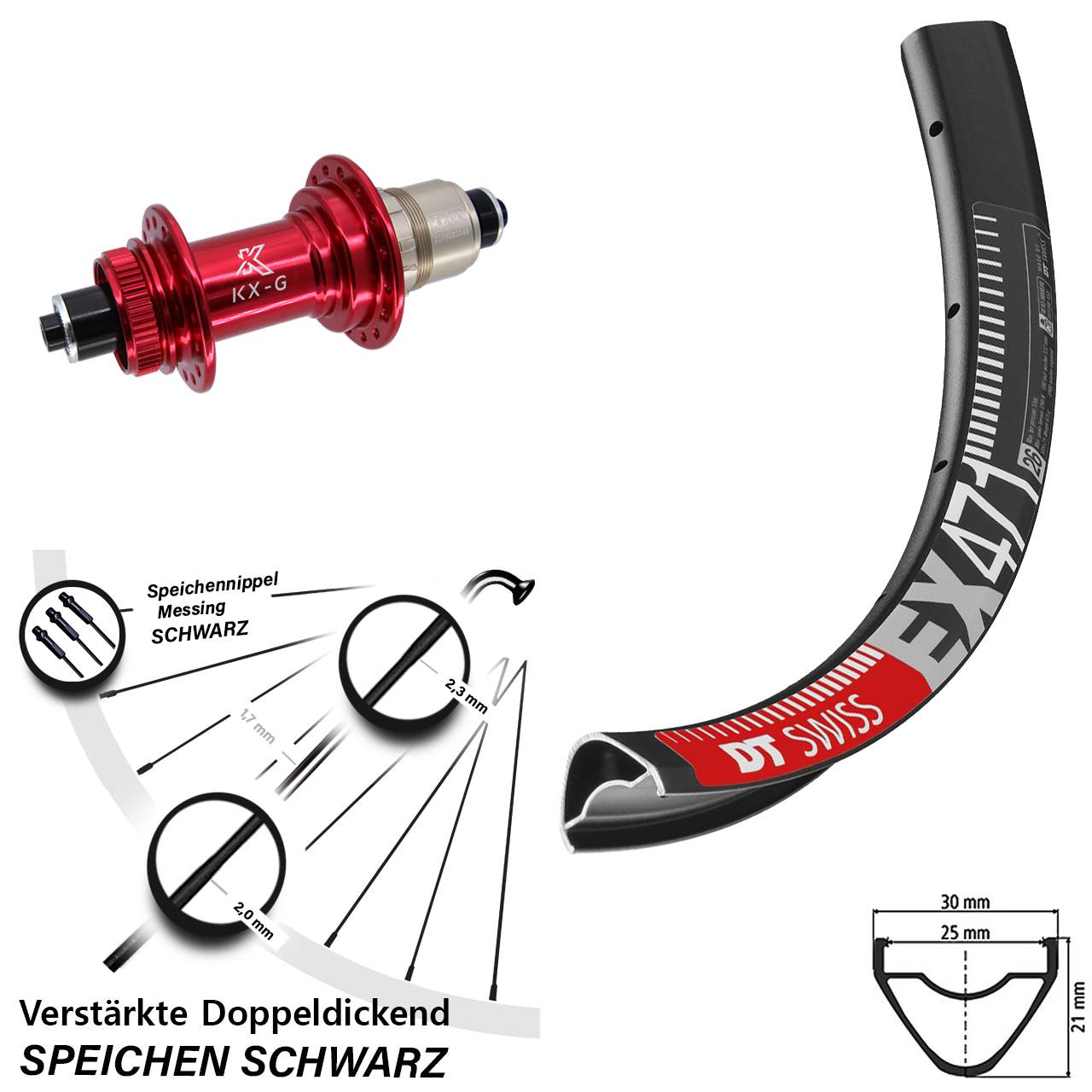 Disc Hinterrad 29 Zoll DT Swiss EX 471 KX-G rot XDR 11-12 fach für Schnellspanner