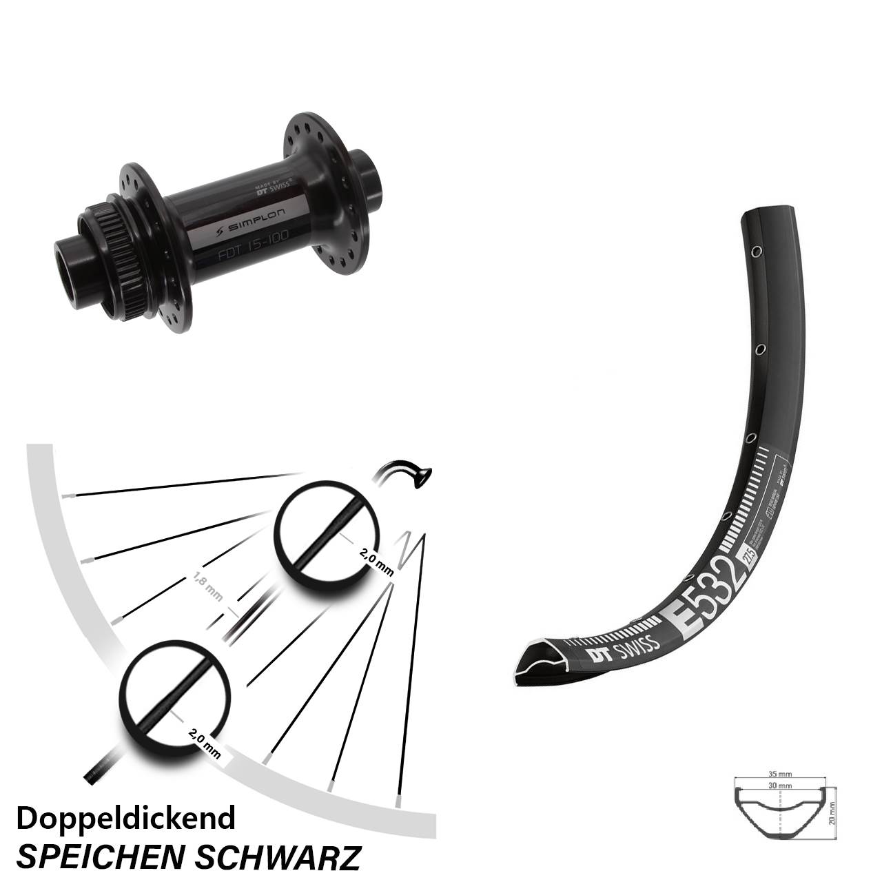 29 Zoll DT Swiss E532-370 Disc Laufrad 15x100