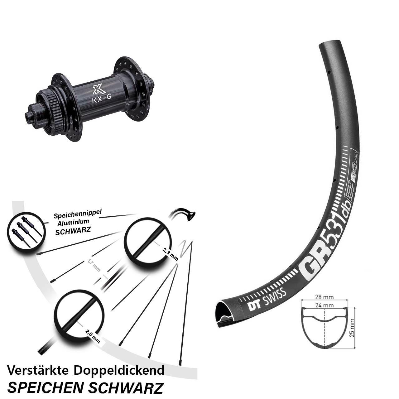 DT Swiss GR 531 Gravel Vorderrad 27,5 Zoll mit KX-G Centerlock Nabe Schnellspanner
