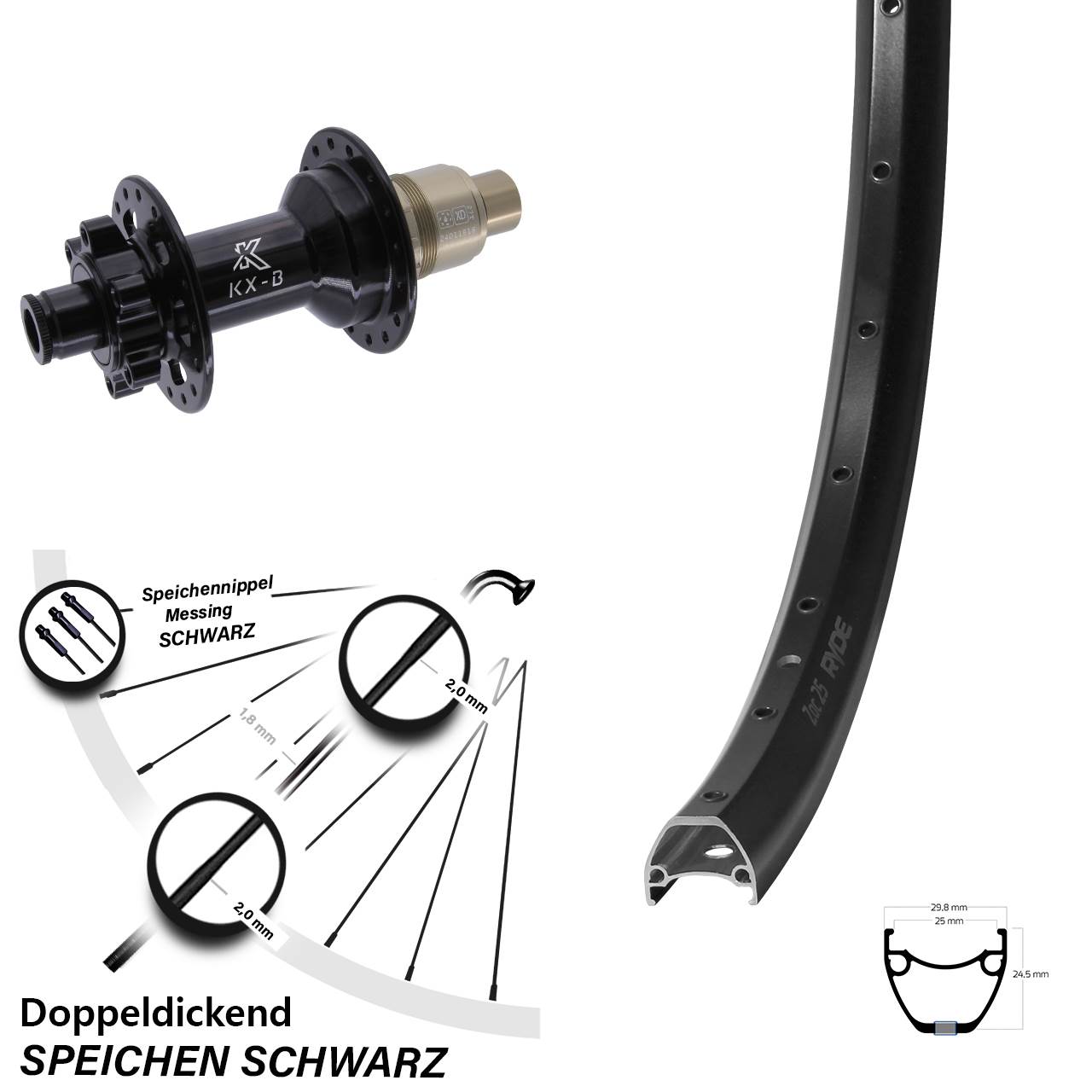 Ryde ZAC 25 KX-B 28 Zoll Disc Hinterrad 12x148 XD