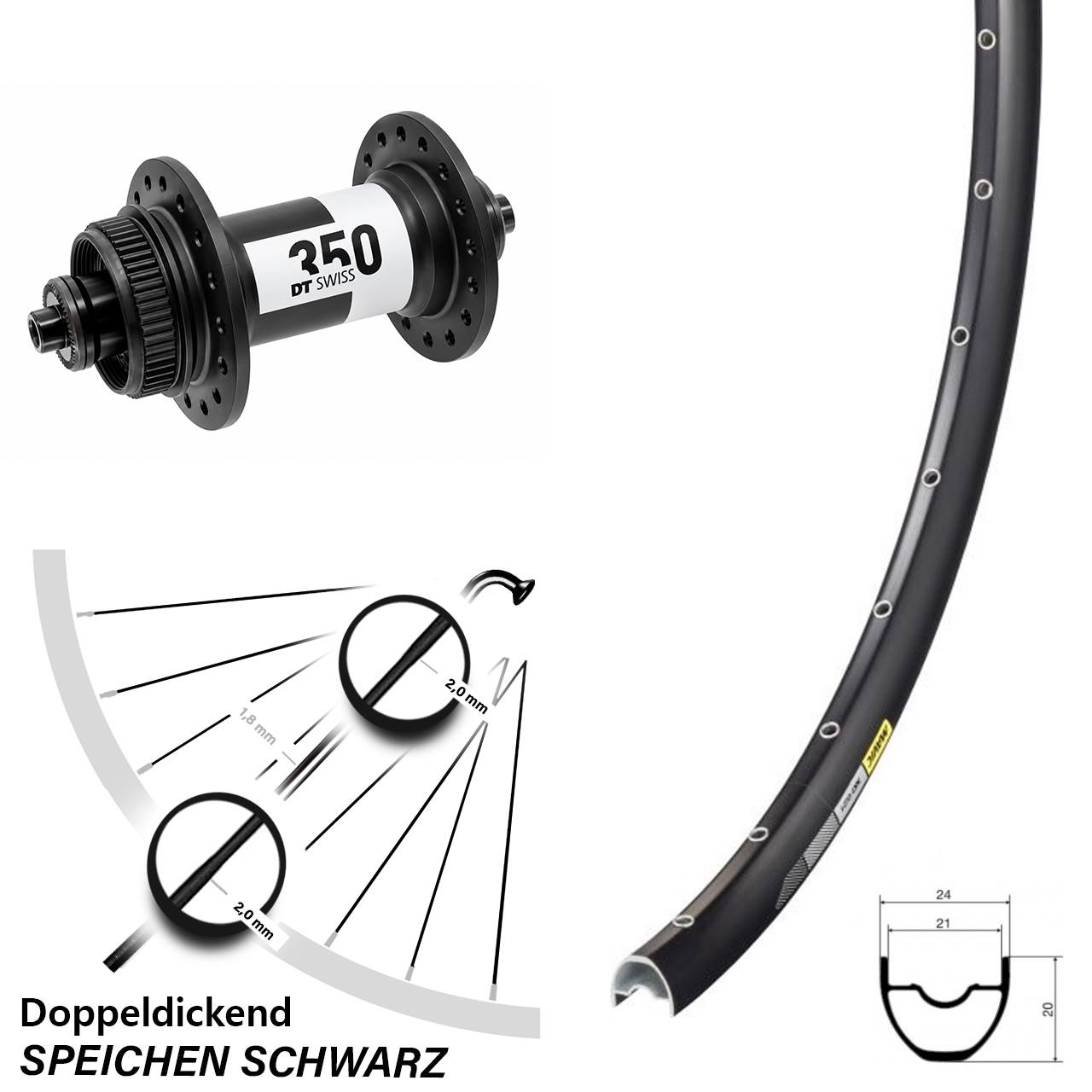 Vorderrad 29 Zoll Mavic XC 621 DT Swiss 350 Centerlock QR