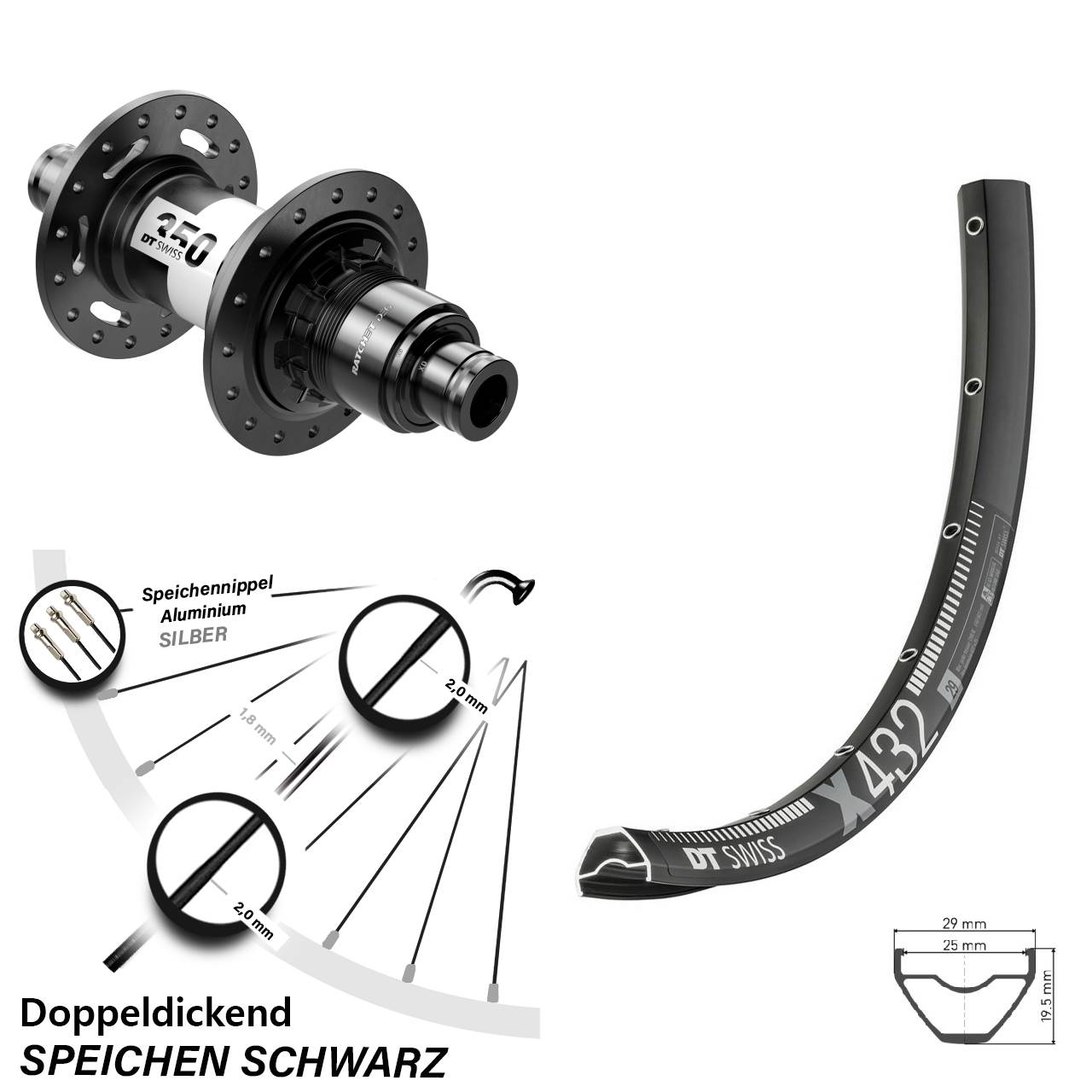29 Zoll DT Swiss X 432-350 DEG72 Hinterrad XD Boost
