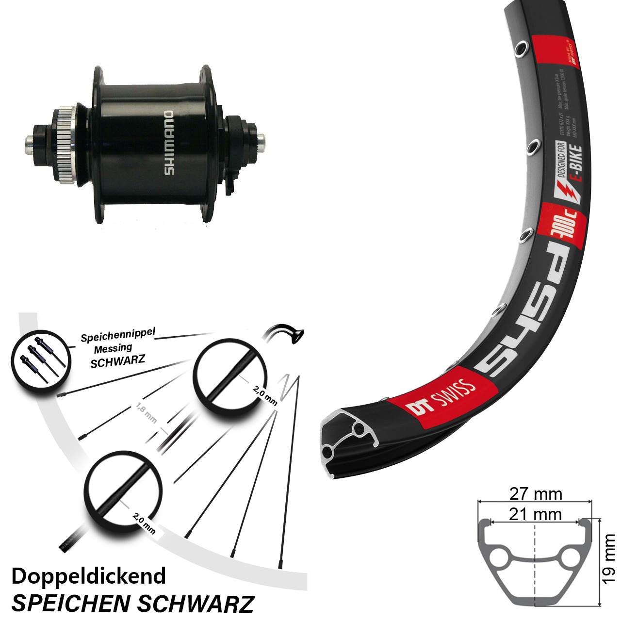 DT Swiss 545 Shimano DH-UR700-3D 26 Zoll Disc Vorderrad mit Nabendynamo für Schnellspanner