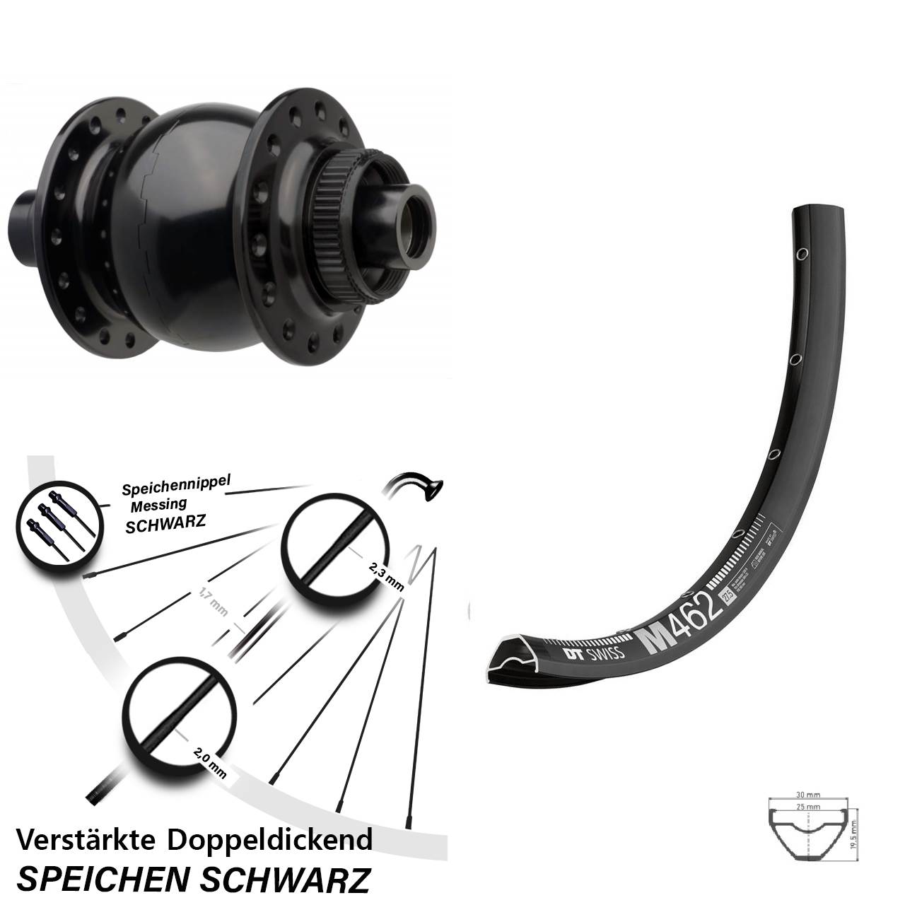 Vorderrad 29 Zoll DT Swiss M 462 SON 28 Boost Centerlock schwarz