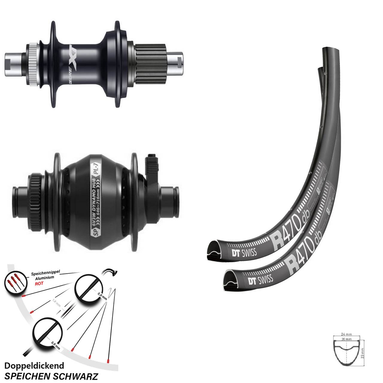 28 Zoll DT Swiss R 470 Shutter PL-7 Shimano FH-M8110 Laufrad-Satz Micro Spline