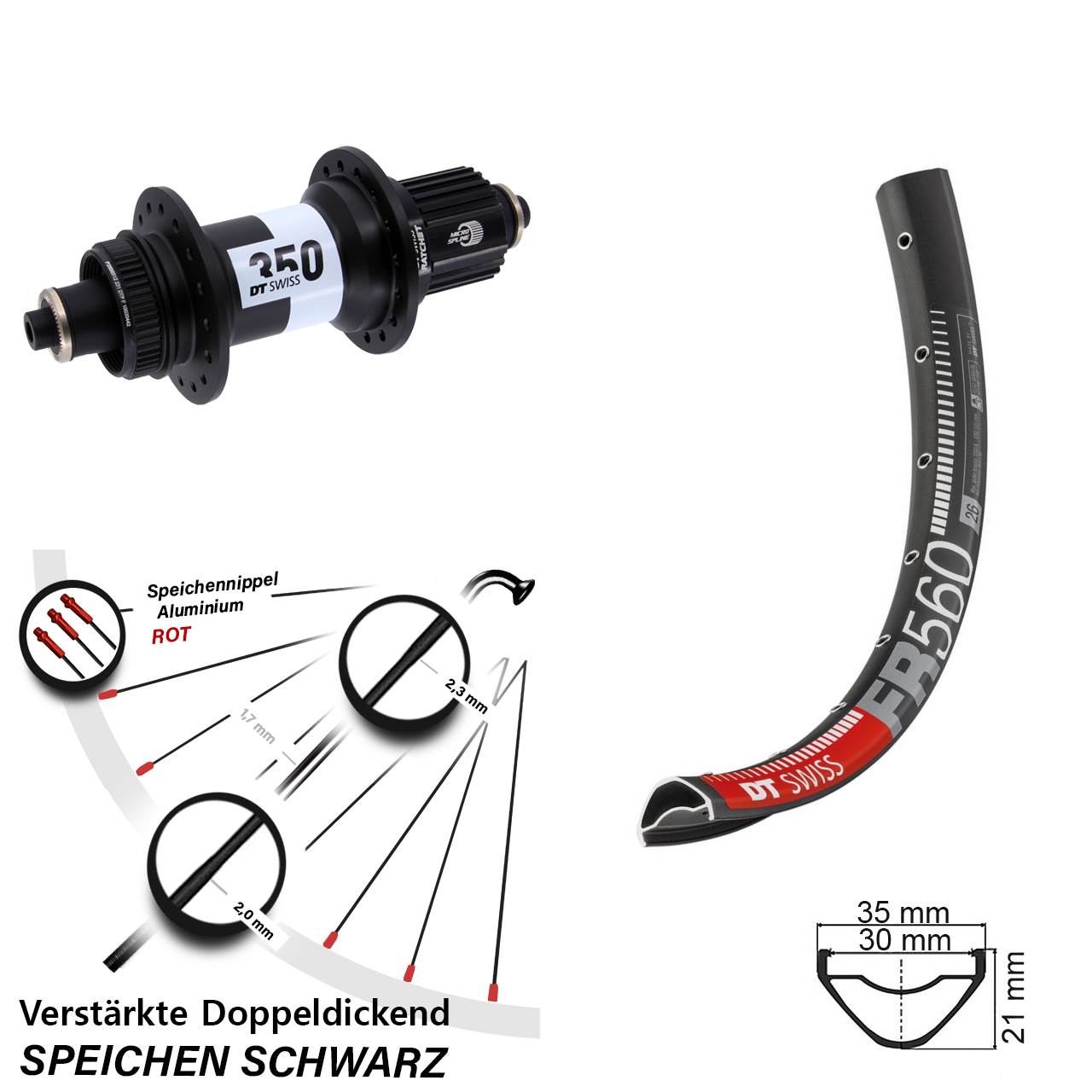 Disc Laufrad 26 Zoll DT Swiss FR560-350 Shimano Micro Spline für Schnellspanner