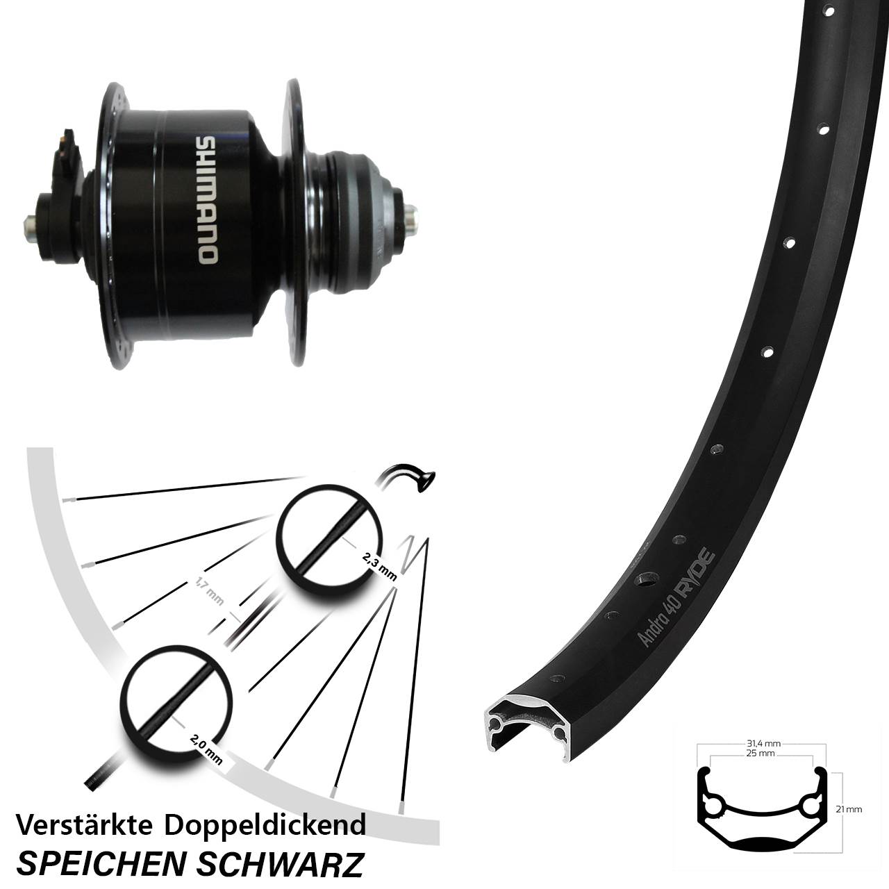 Disc Nabendynamovorderrad 650B Ryde Andra 40 Shimano DH-3D72 QR