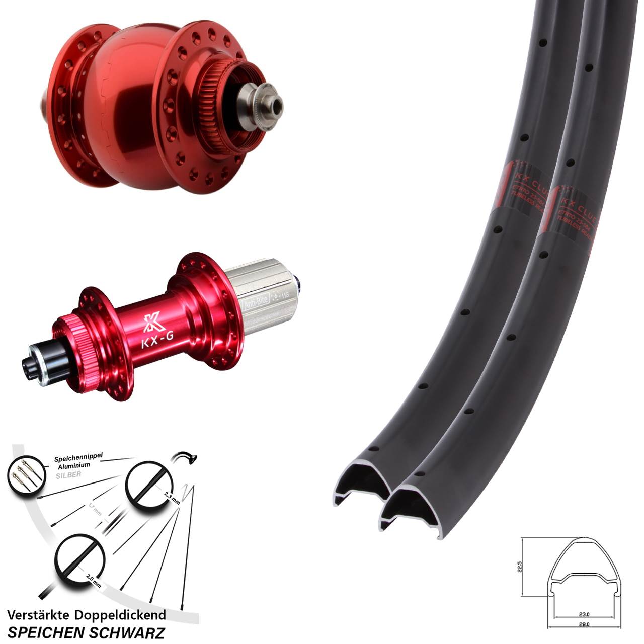 SON 28-29 Zoll KX-G Clue rot Laufrad-Satz für Schnellspanner 8-12 fach HG