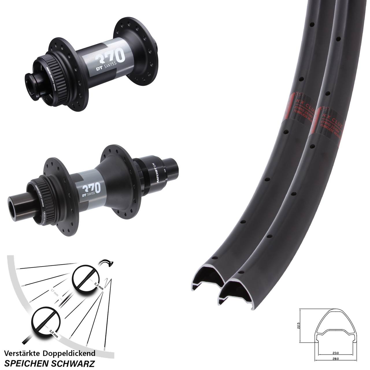 Disc Laufradsatz 28 Zoll KX Clue DT Swiss 370 SRAM XDR 15x100 12x142