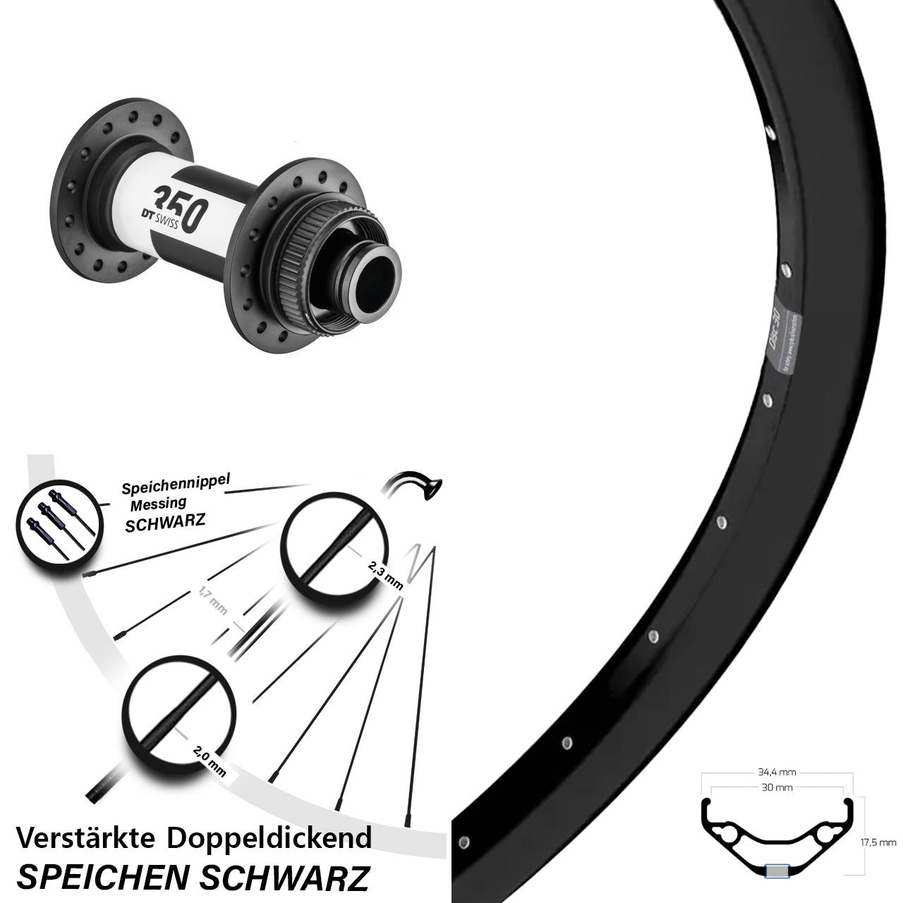 Vorderrad 27,5 Zoll Ryde Disc 30 DT Swiss 350 15x110 Boost