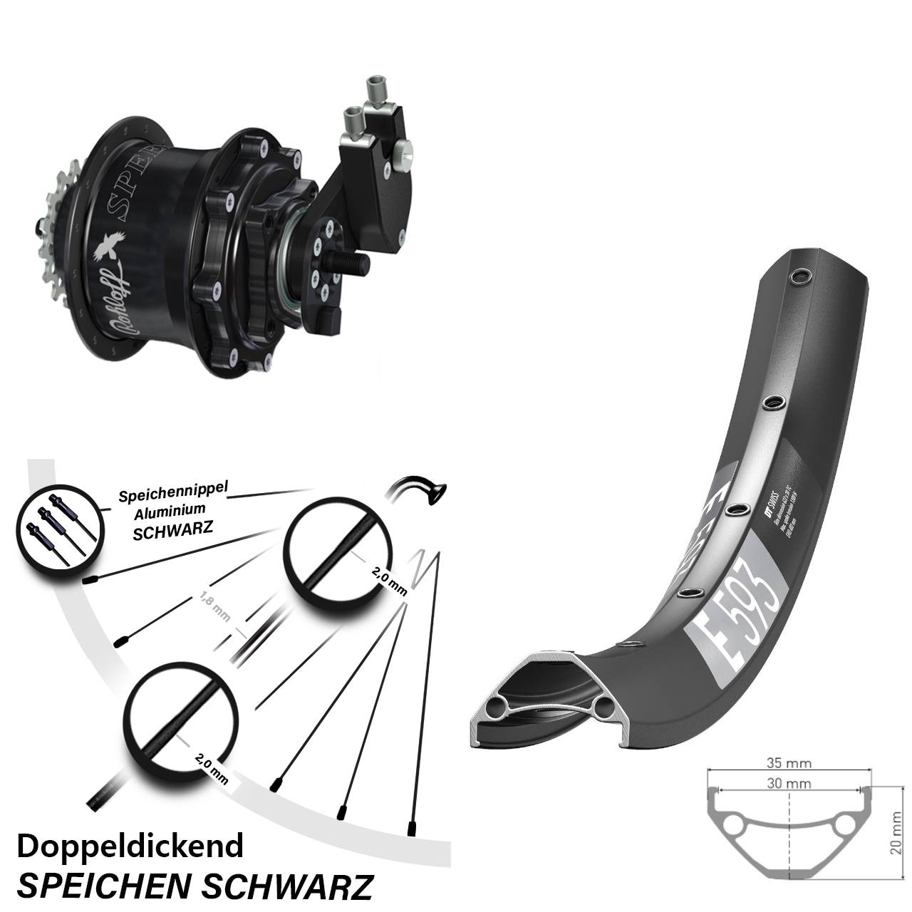 Hinterrad 27,5 Zoll DT Swiss E 593 Disc Rohloff Speedhub 500/14 TS DB OEM Tandem schwarz