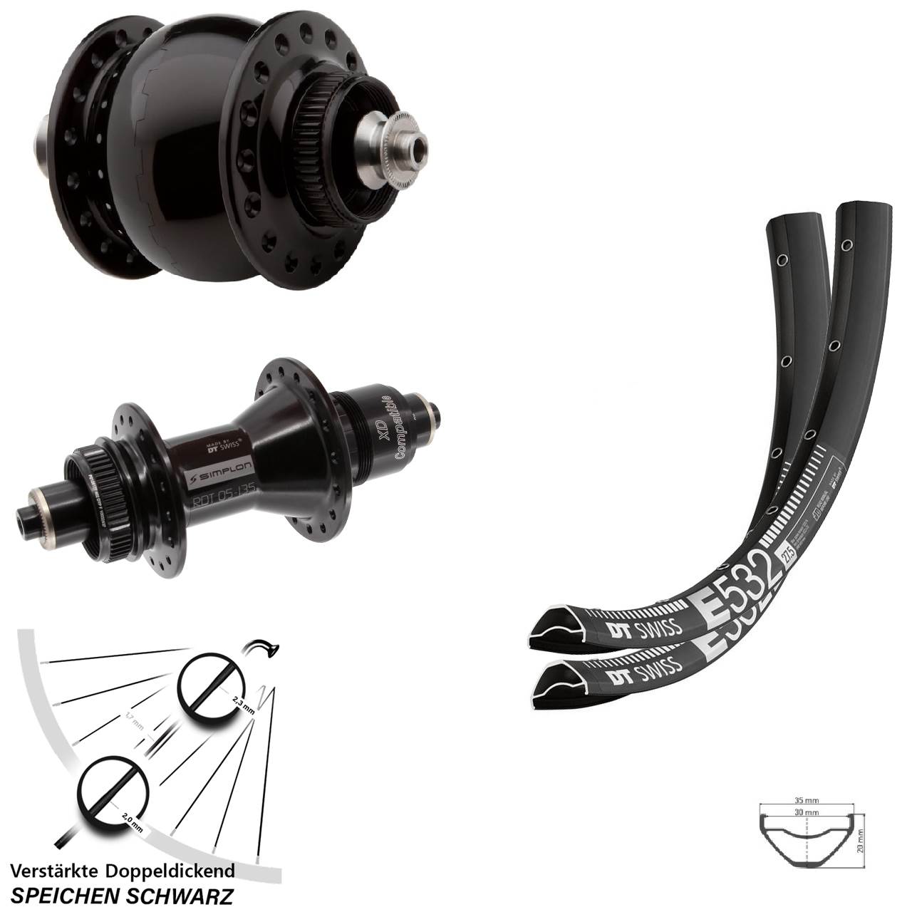 29 Zoll DT Swiss E 532 370 SON delux Centerlock Laufradsatz für Schnellspanner XD
