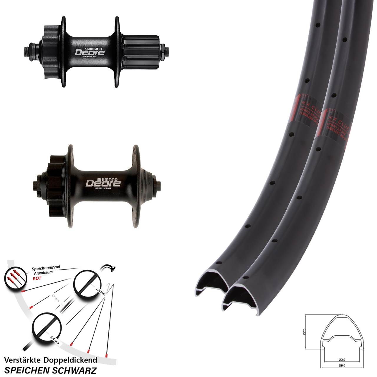 KX Clue Shimano Deore 26 Zoll Laufradsatz 6-Loch QR 8-11 fach