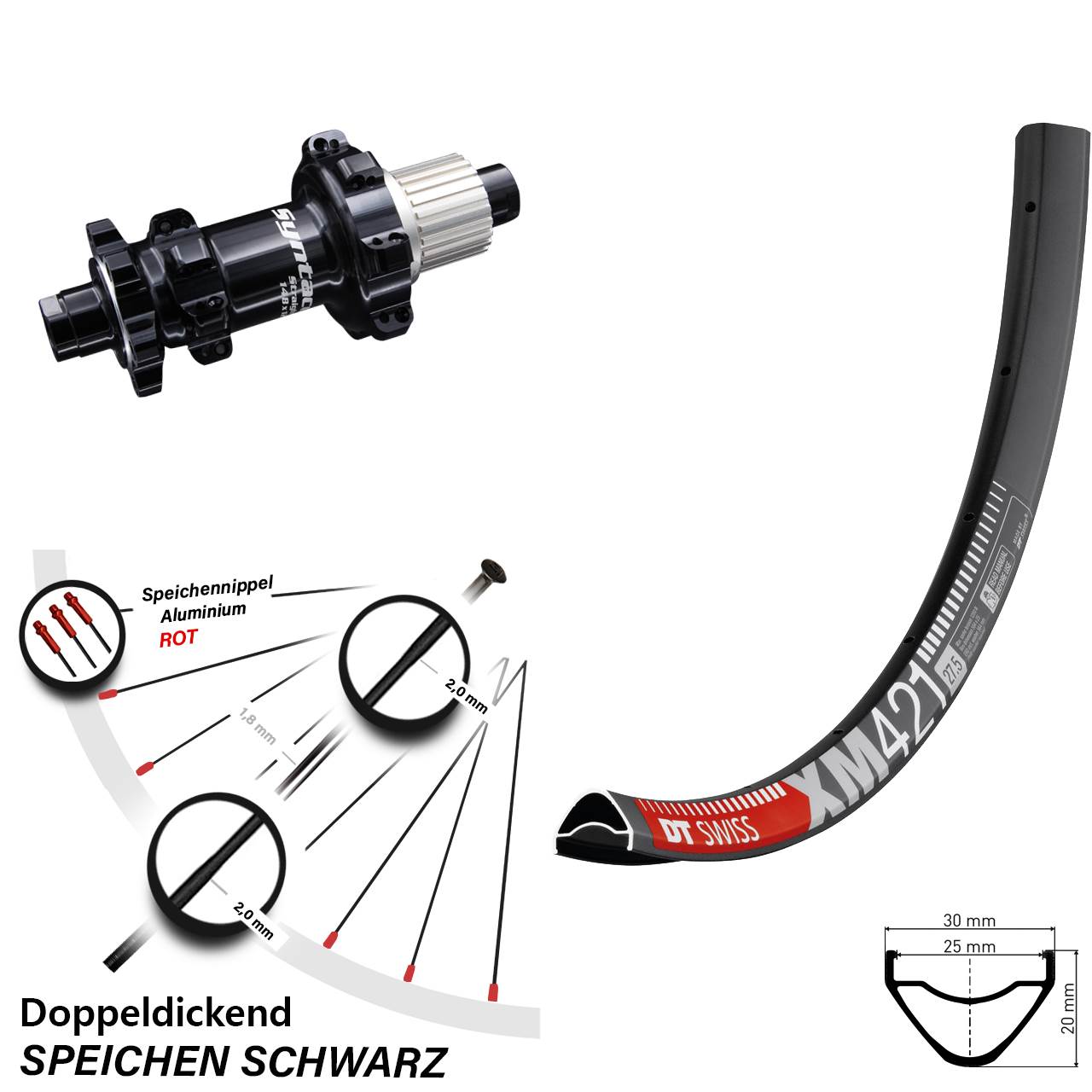 29 Zoll Hinterrad 12x148 mm Syntace Boost 6-Loch Straightpull DT Swiss XM 421 Micro Spline