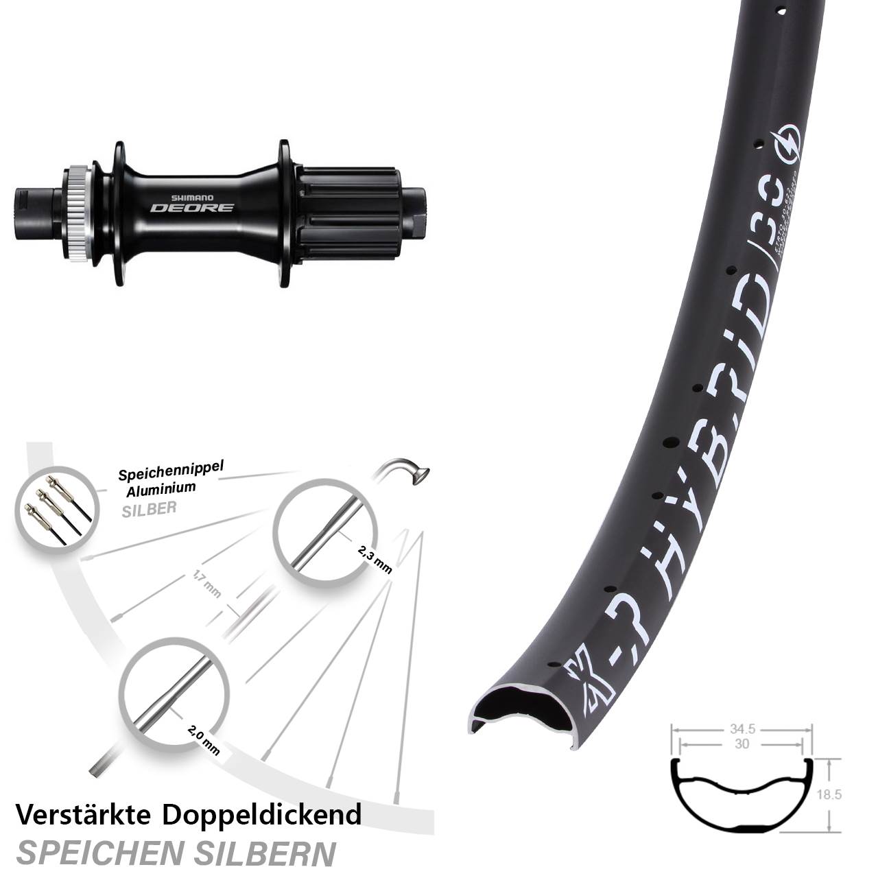 Disc Hinterrad 12x148 29 Zoll KX-R Hybrid 30 Shimano Deore FH-M6010-B 8-11 fach