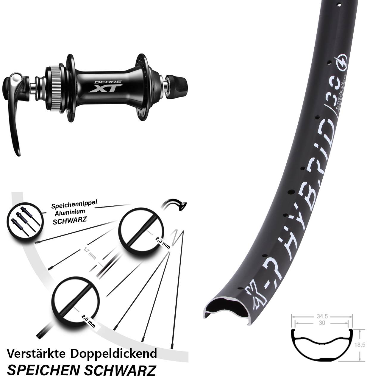 29 Zoll KX-R Hybrid 30 Shimano XT Disc Vorderrad QR