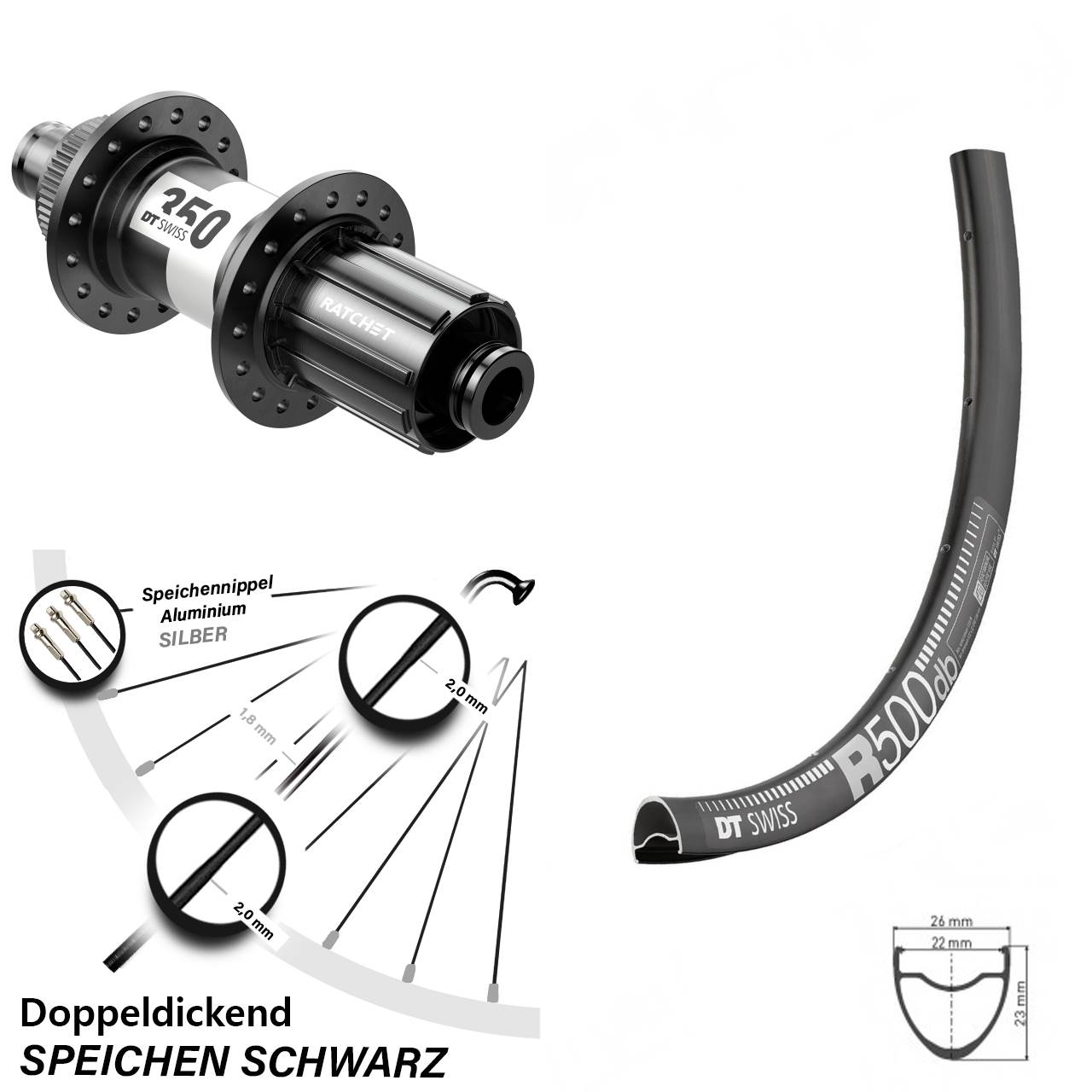 DT Swiss R 500 Hinterrad 28-29 Zoll 350 Centerlock Steckachse 12x142 mm