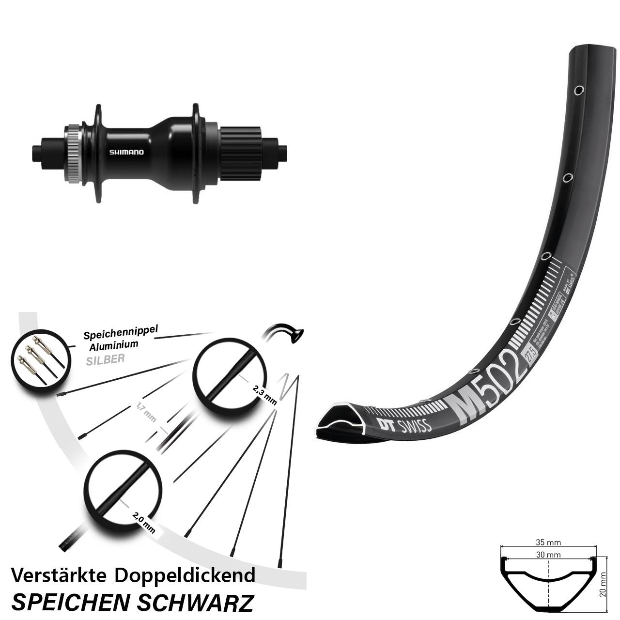 DT Swiss M 502 Shimano FH-QC500 27,5 Zoll Hinterrad QR Micro Spline