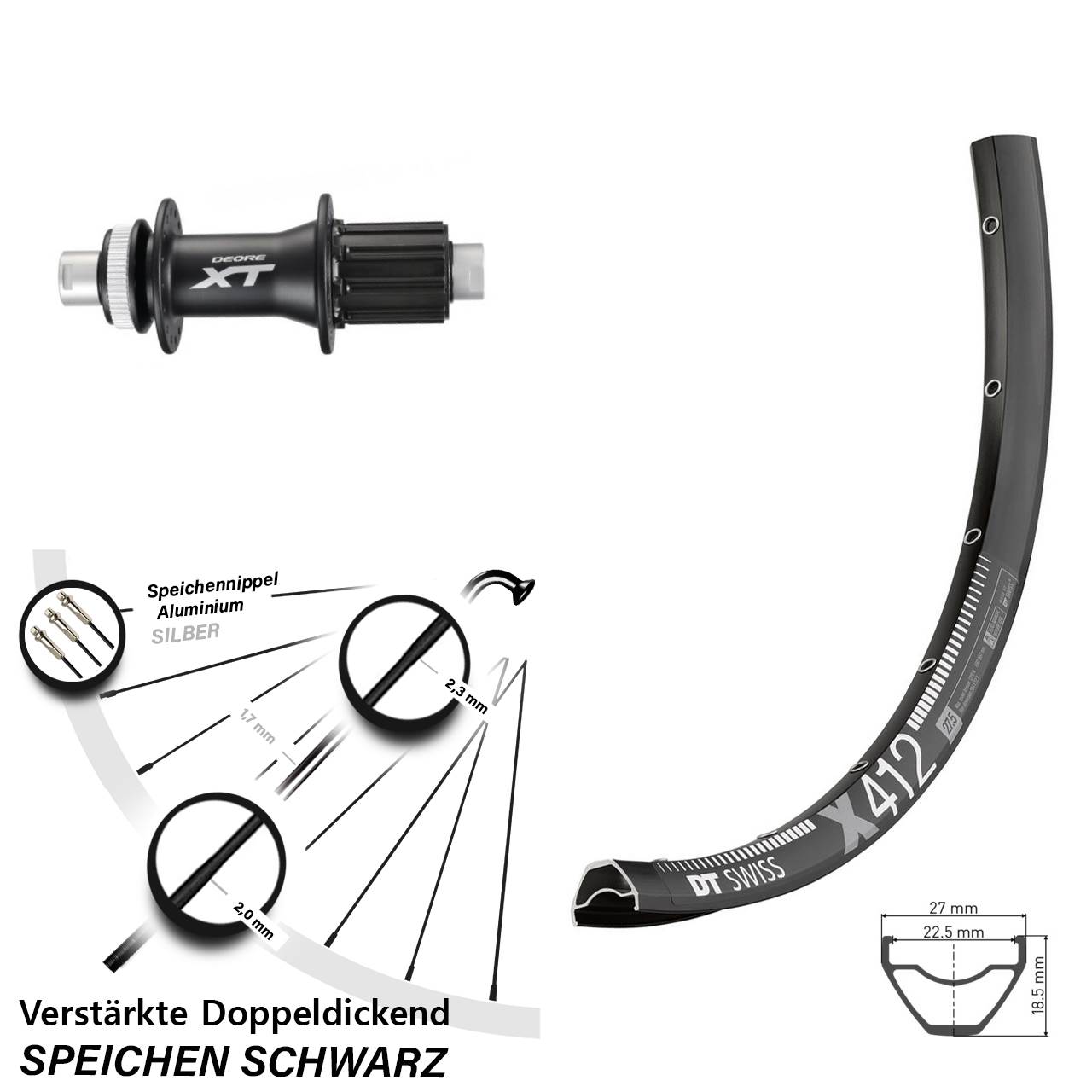 29 Zoll Laufrad 12x142 DT Swiss X 412 Shimano XT FH-M788 8-11 fach HG