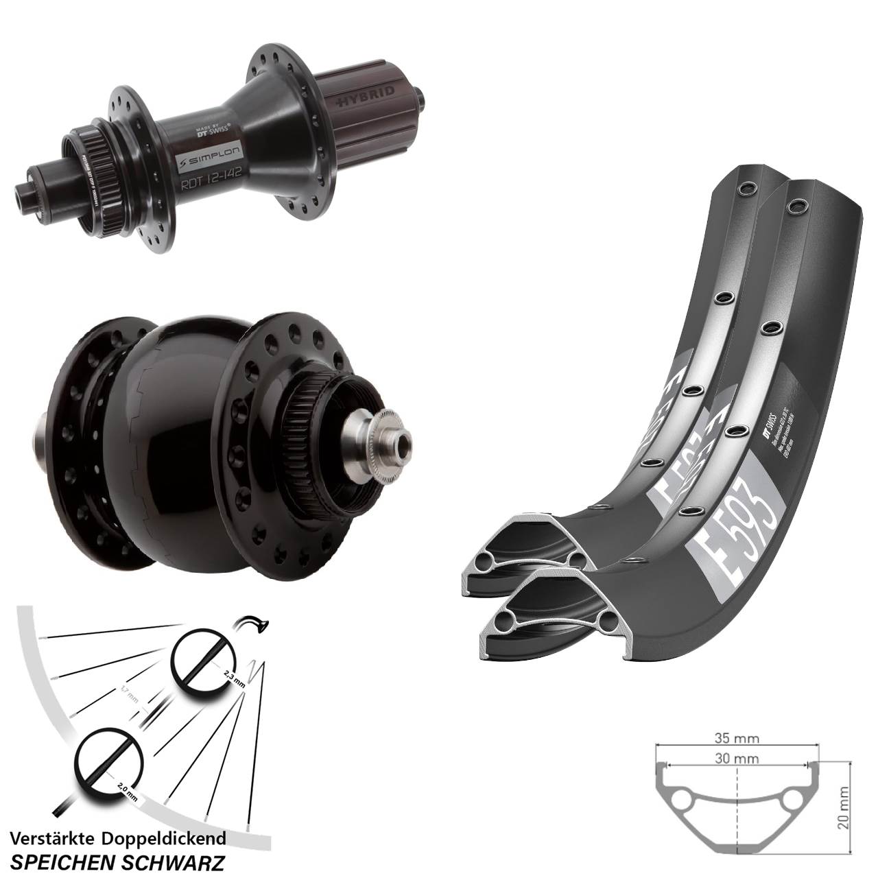 DT Swiss E593-370 Hybrid SON delux 27,5 Zoll Laufradsatz Centerlock QR 8-11 fach