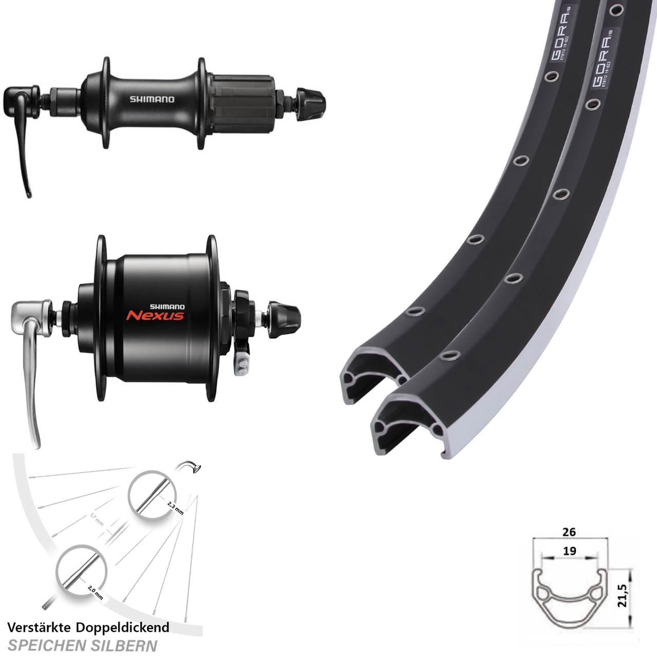 Laufrad-Satz QR 28 Zoll Gora 19 Shimano DH-C3000-3N T3000 8-11 fach