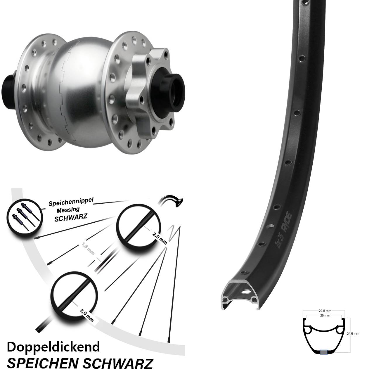 29 Zoll Ryde ZAC 25 SON 28 Disc Nabendynamolaufrad 15x110 Boost