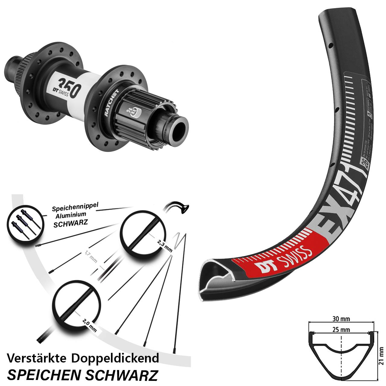 Hinterrad 26 Zoll DT Swiss EX 471-350 Ratchet 36 Shimano Micro Spline 12x142