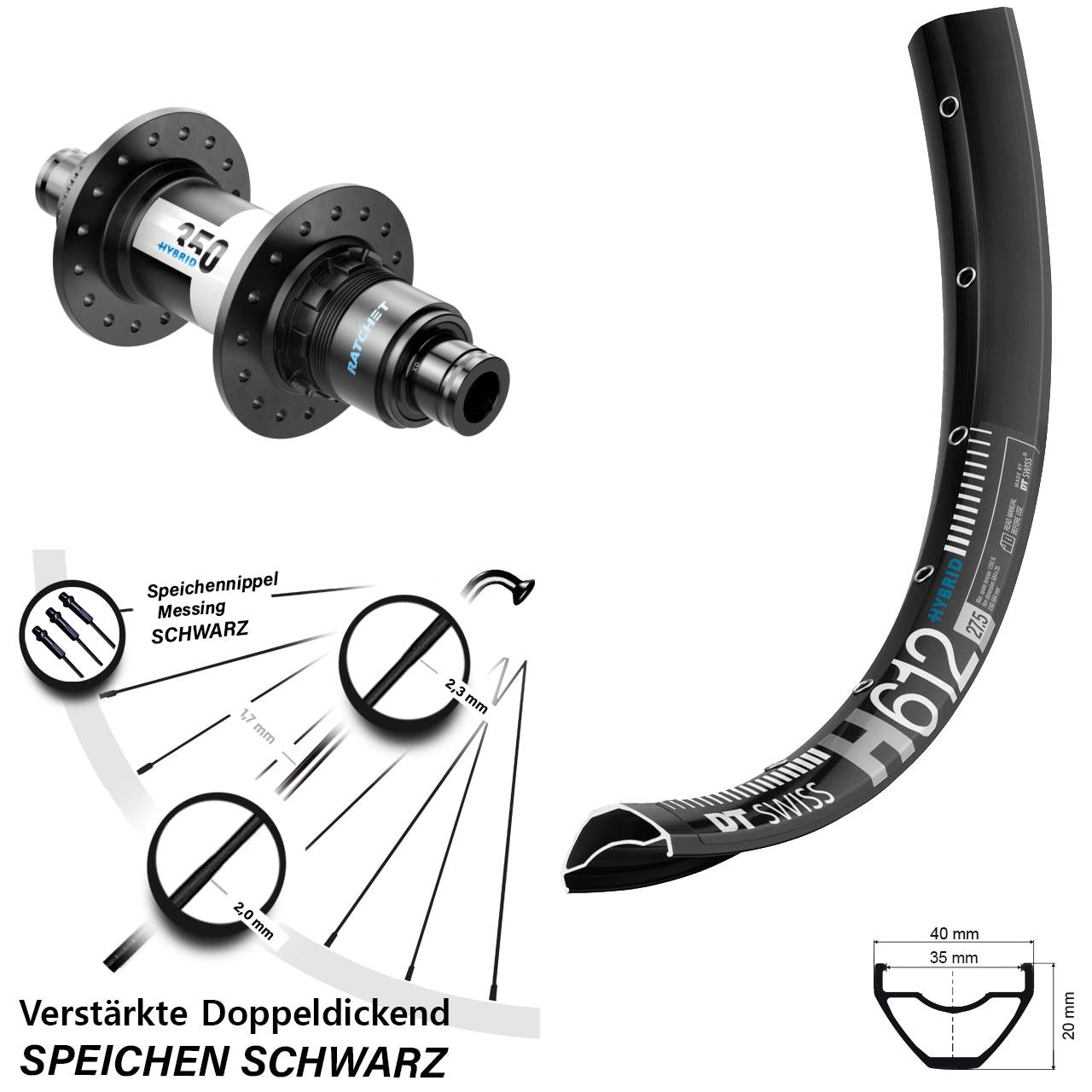 Centerlock Hinterrad 27,5 Zoll DT Swiss H612 350 Hybrid XD 11-12 fach 12x148