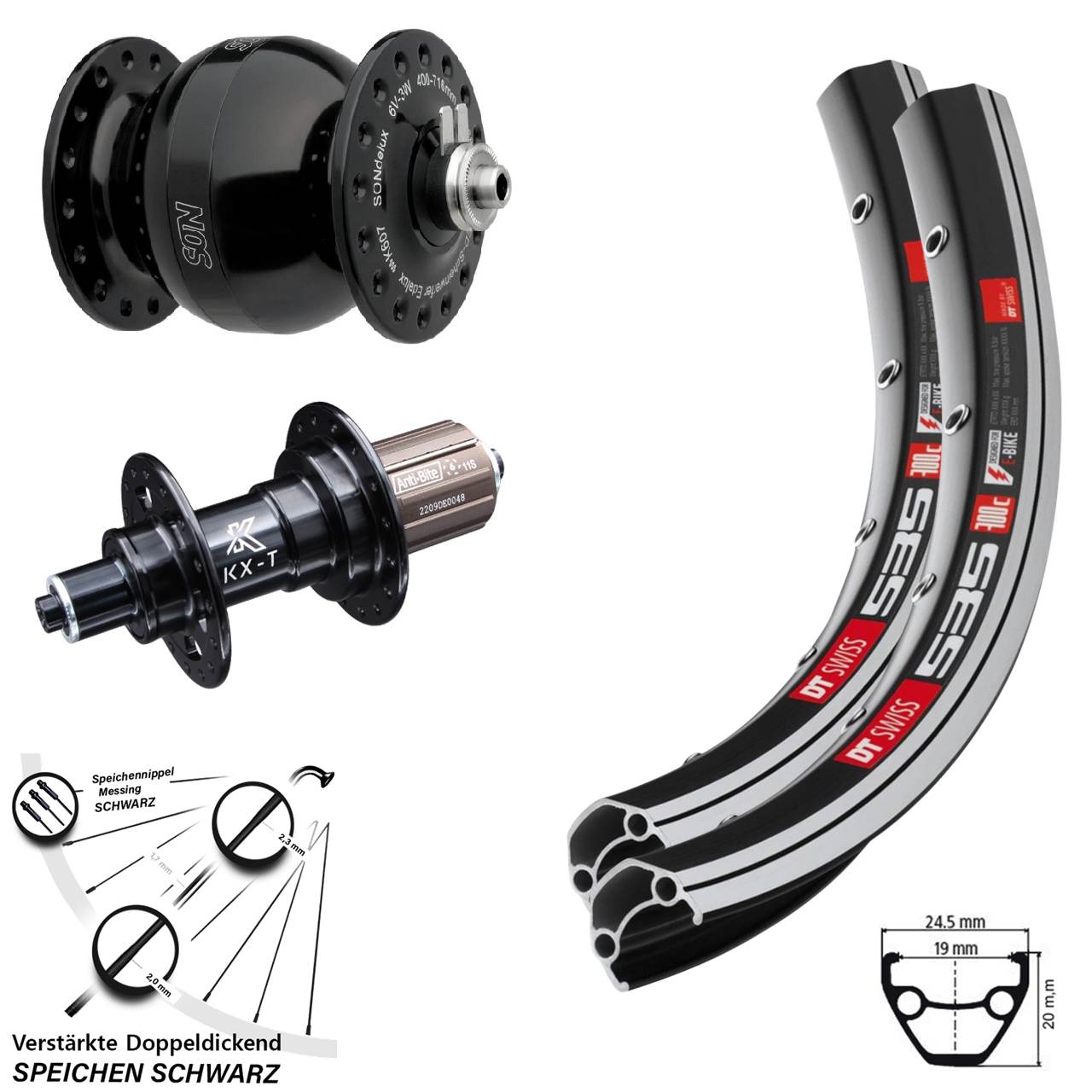 DT Swiss 535 KX-T SONdelux wide body 28 Zoll Laufradsatz für Schnellspanner 8-11 fach HG