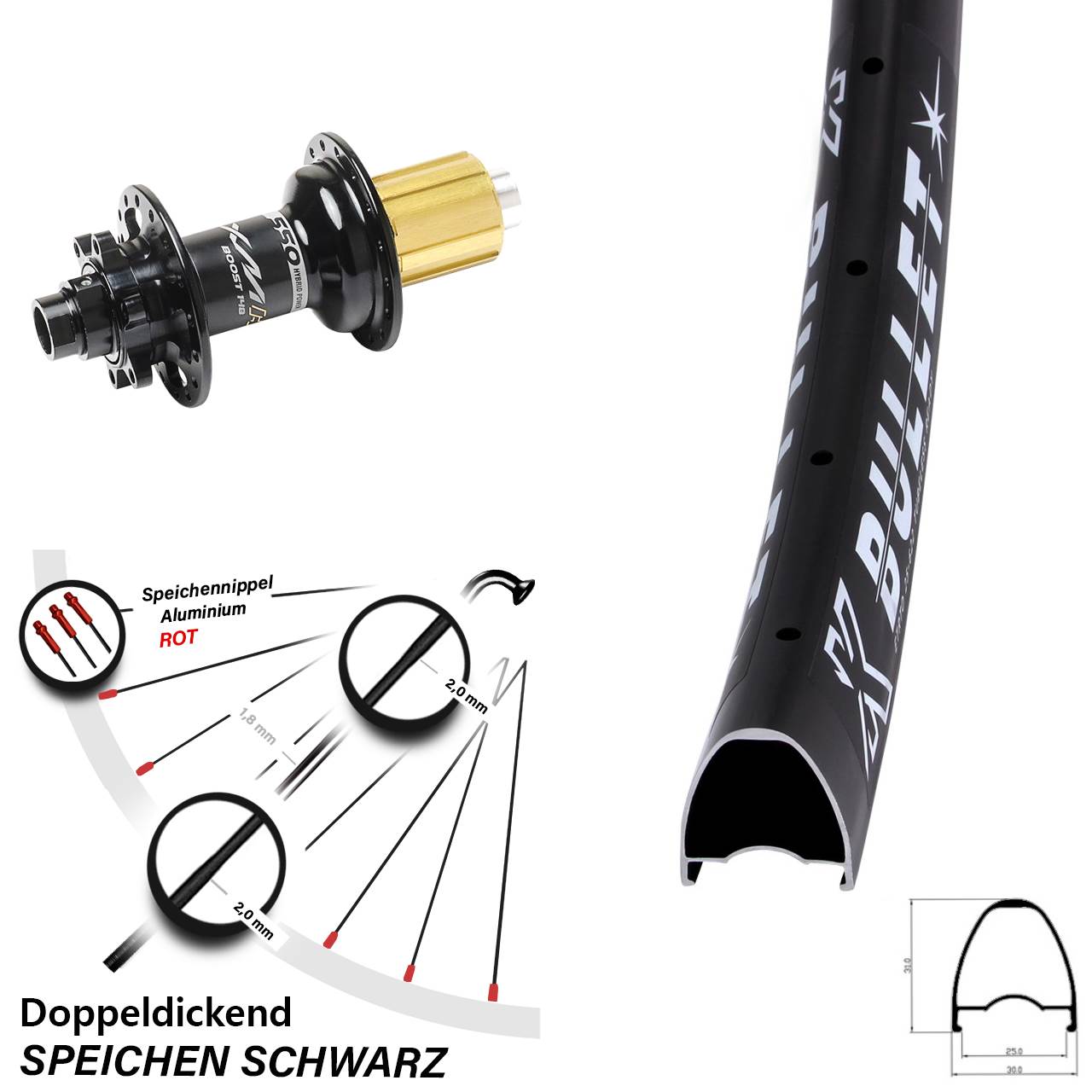 Hinterrad 6-Loch 28 Zoll KX Bullet Miche XMH 550 8-11 fach HG 12x148