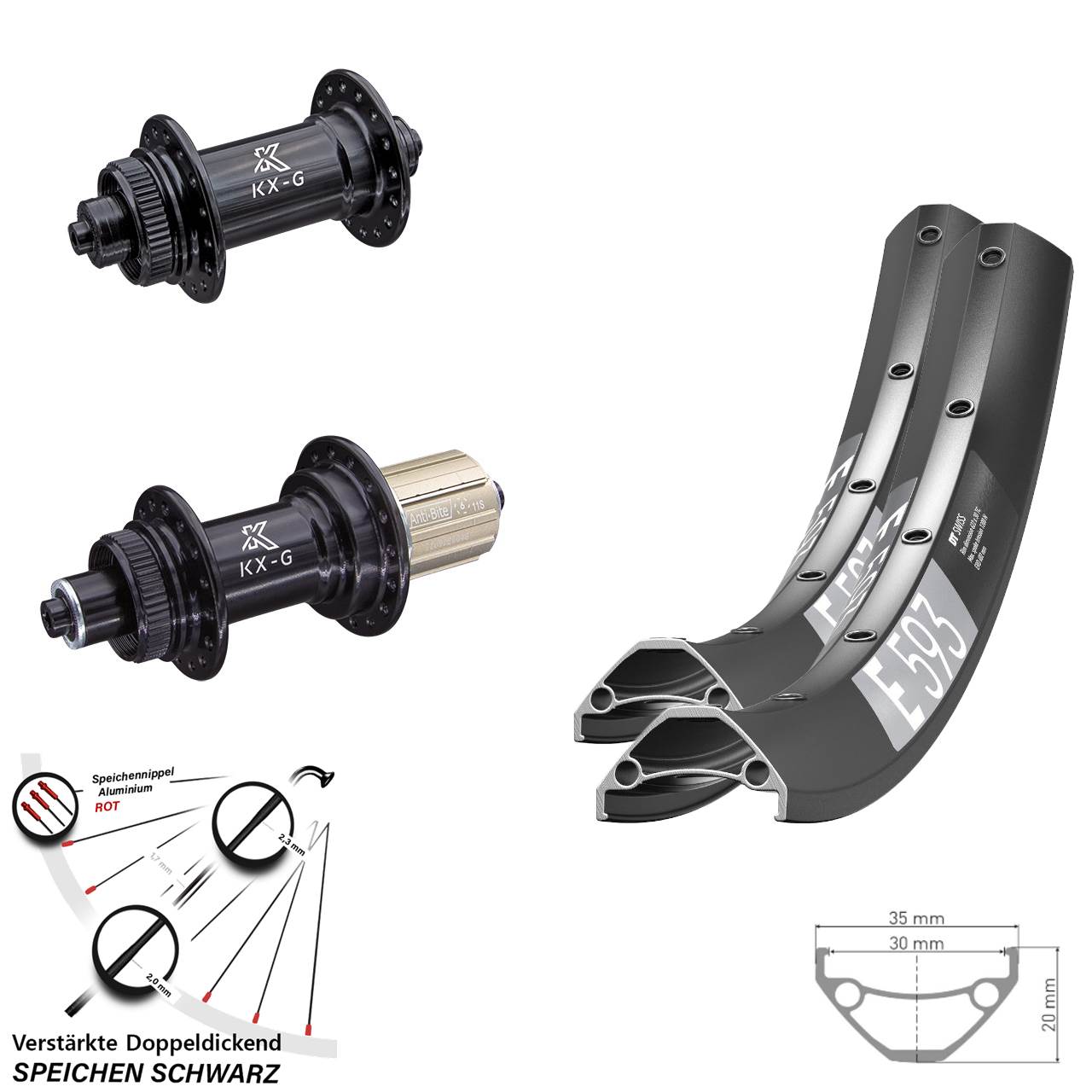 Disc Laufrad-Satz für Schnellspanner 29 Zoll DT Swiss E 593 KX-G 8-12 fach