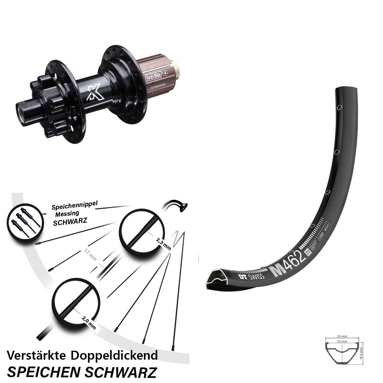 6-Loch Hinterrad 27,5 Zoll DT Swiss M 462 KX-M 8-12 fach 12x142