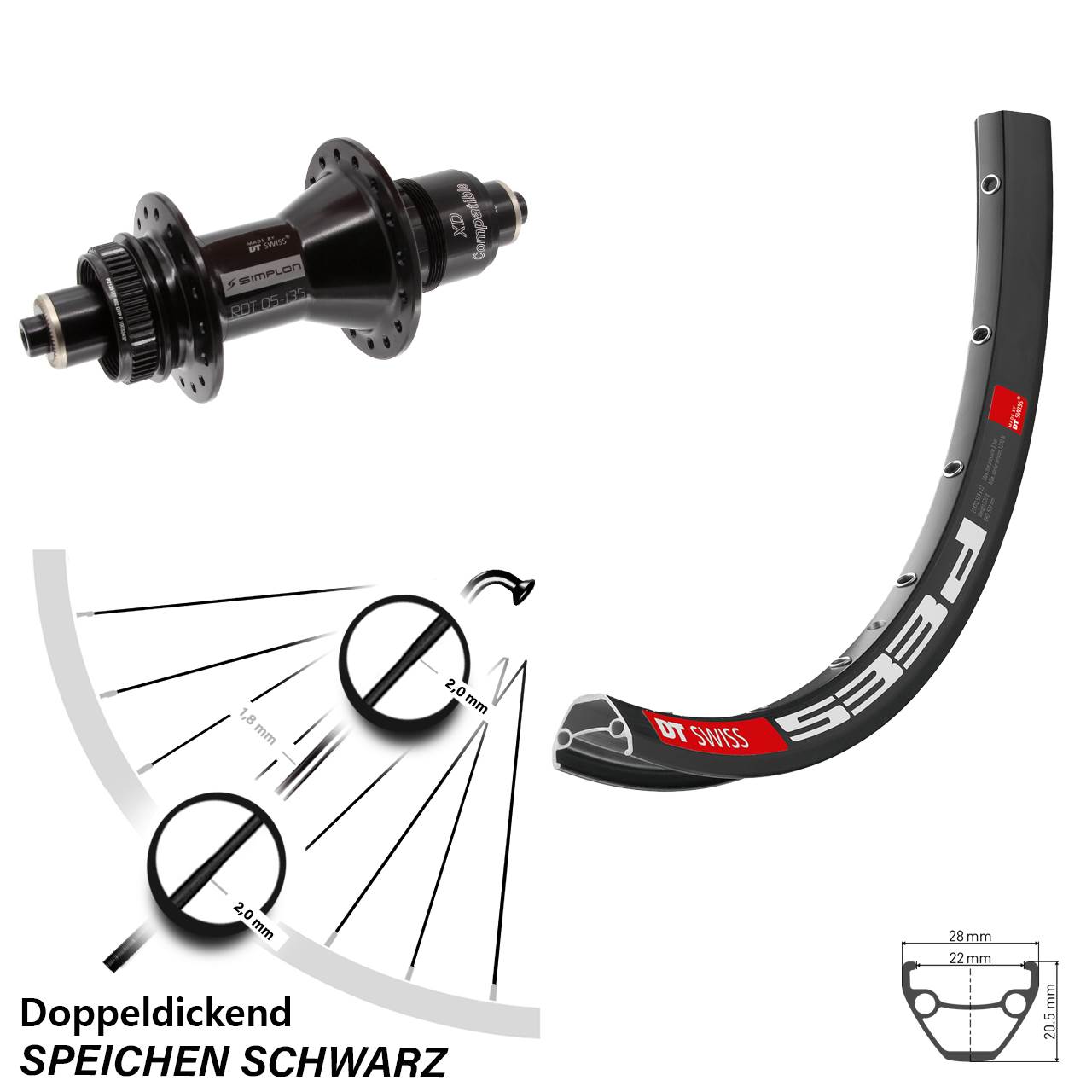 27,5 Zoll DT Swiss 533 D-370 Disc Laufrad für Schnellspanner XD 11-12 fach