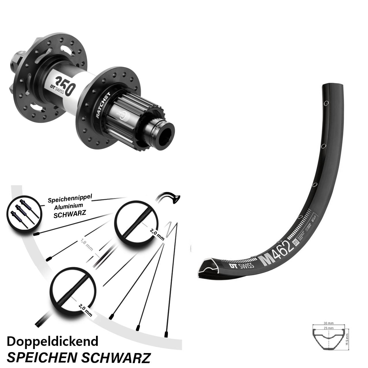 27,5 Zoll Hinterrad DT Swiss M 462 350 6-Loch Micro Spline 12x148