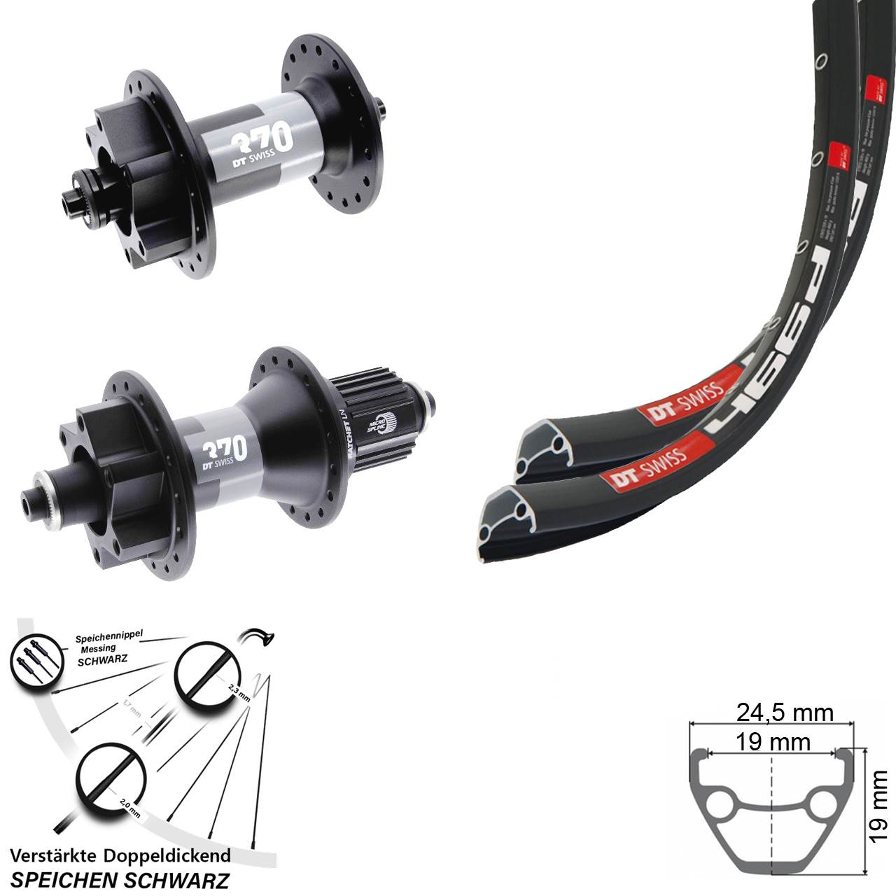 28-29 Zoll DT Swiss 466 DT Swiss 370 Laufradsatz 6-Loch für Schnellspanner Micro Spline