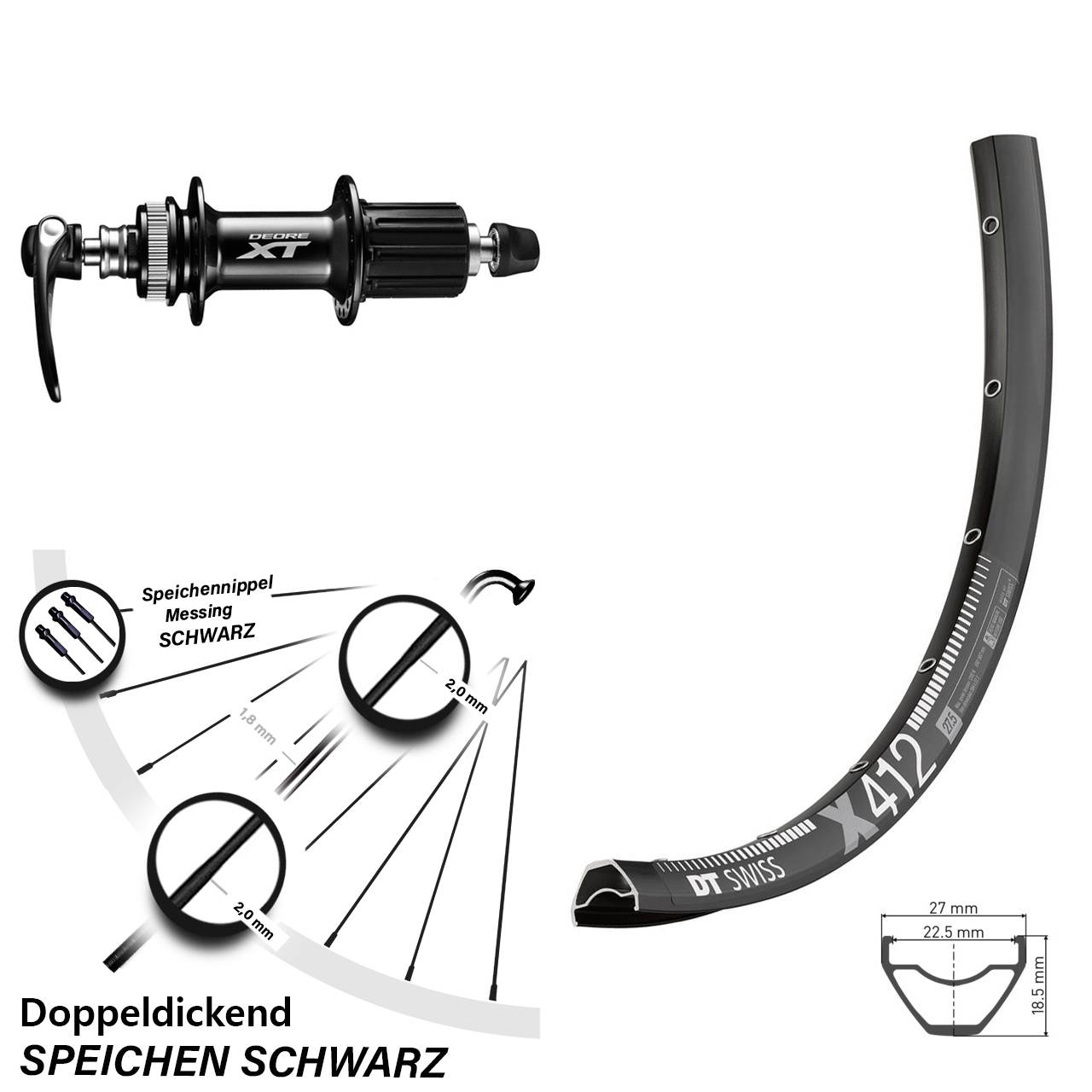 28 Zoll DT Swiss X412 Shimano FH-M8000 Centerlock Hinterrad QR 8-11 fach HG