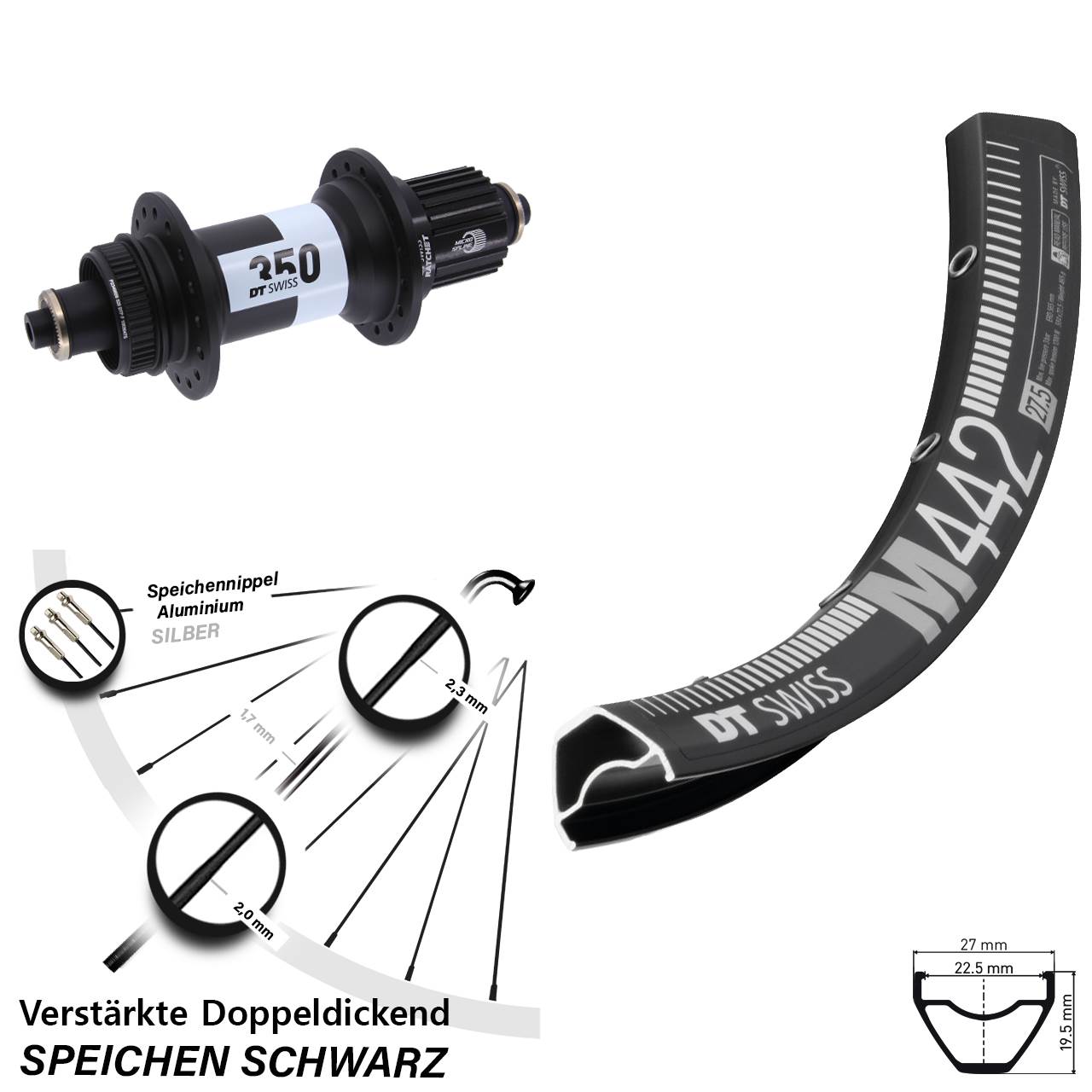 DT Swiss M442 350 28-29 Zoll Centerlock Hinterrad QR Boost Shimano Micro Spline