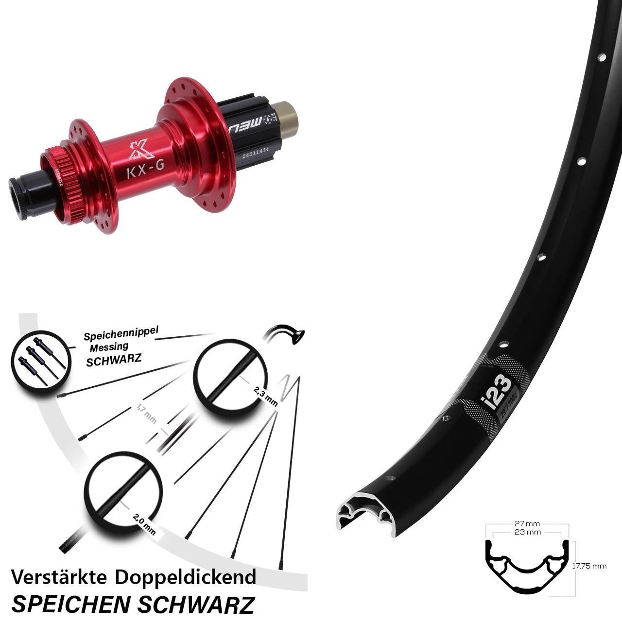 29 Zoll WTB i23 ST KX-G rot Centerlock Hinterrad 12x142 Campa N3W